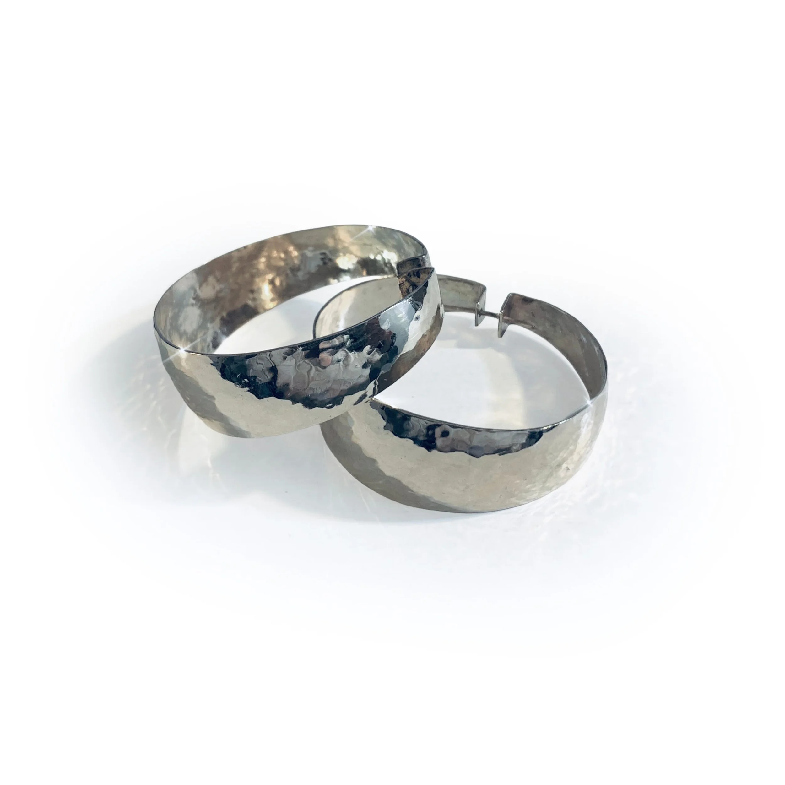 Statement Hammered finish large Sterling Silver Hoop Earrings