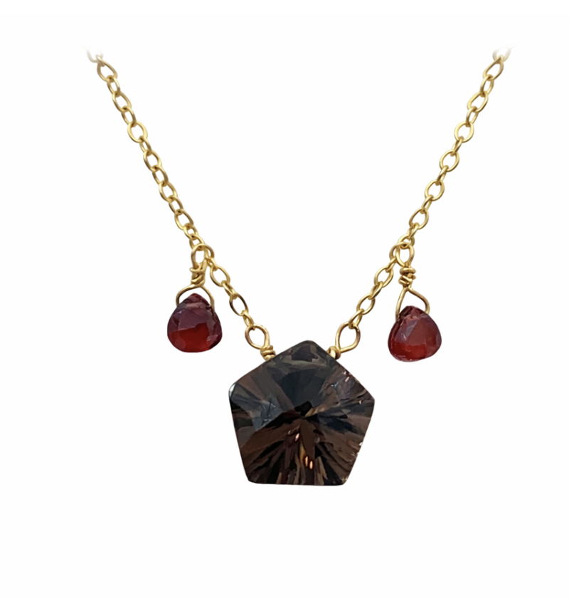 Gold Filled Necklace featuring a Smoky Topaz Gemstone and Garnets