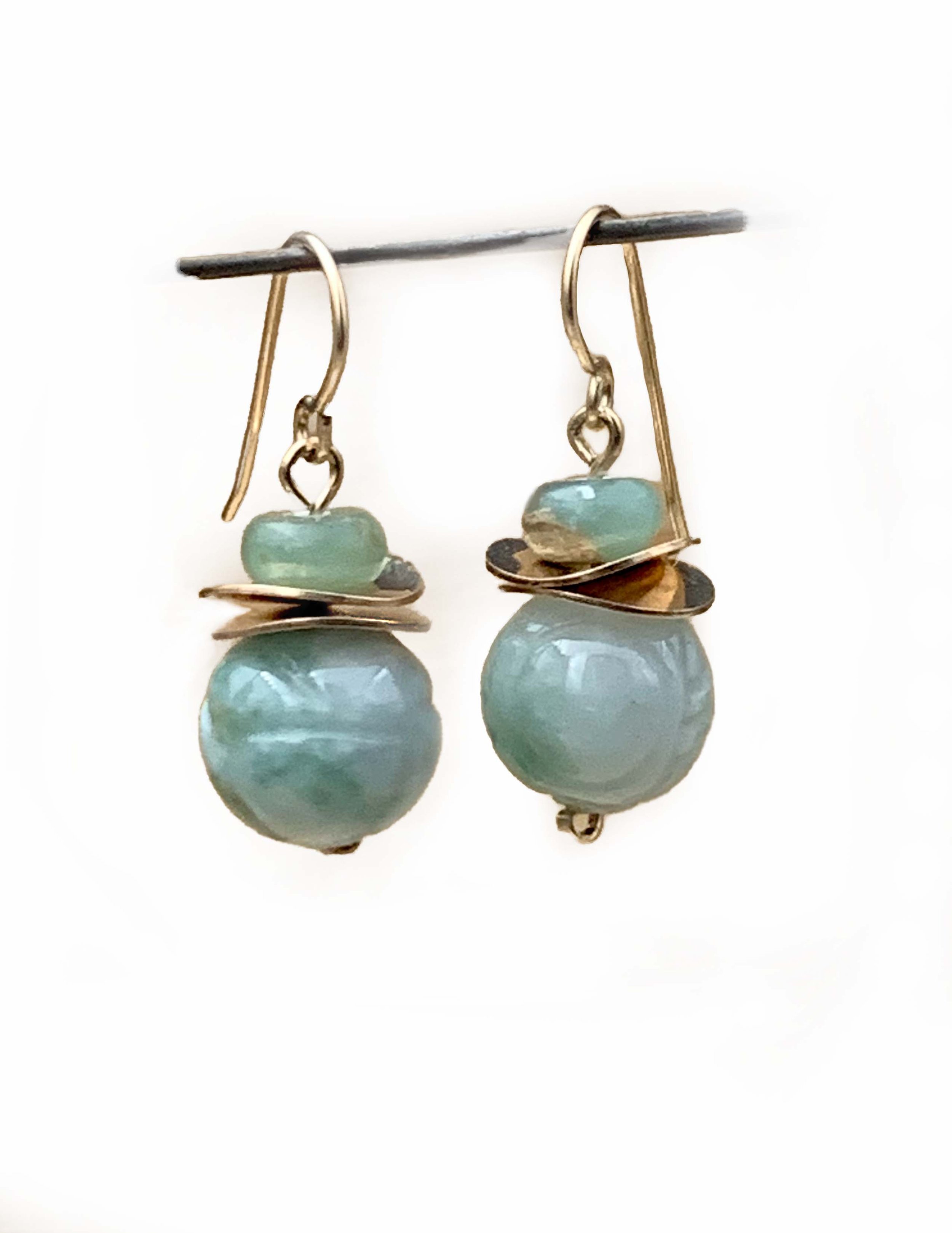 Carved Jade Gold Filled Drop Earrings