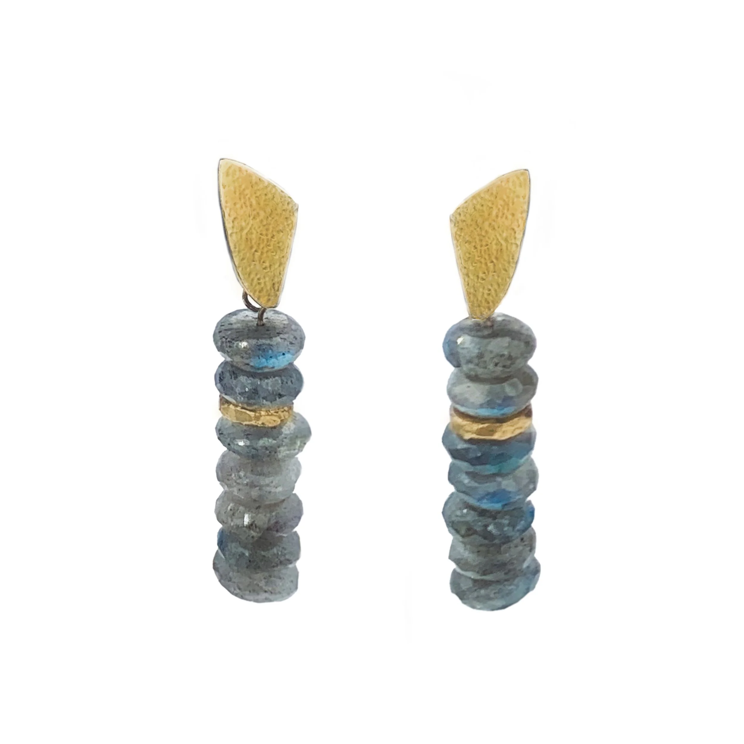 Textured 14k Gold Drop Labradorite Earrings