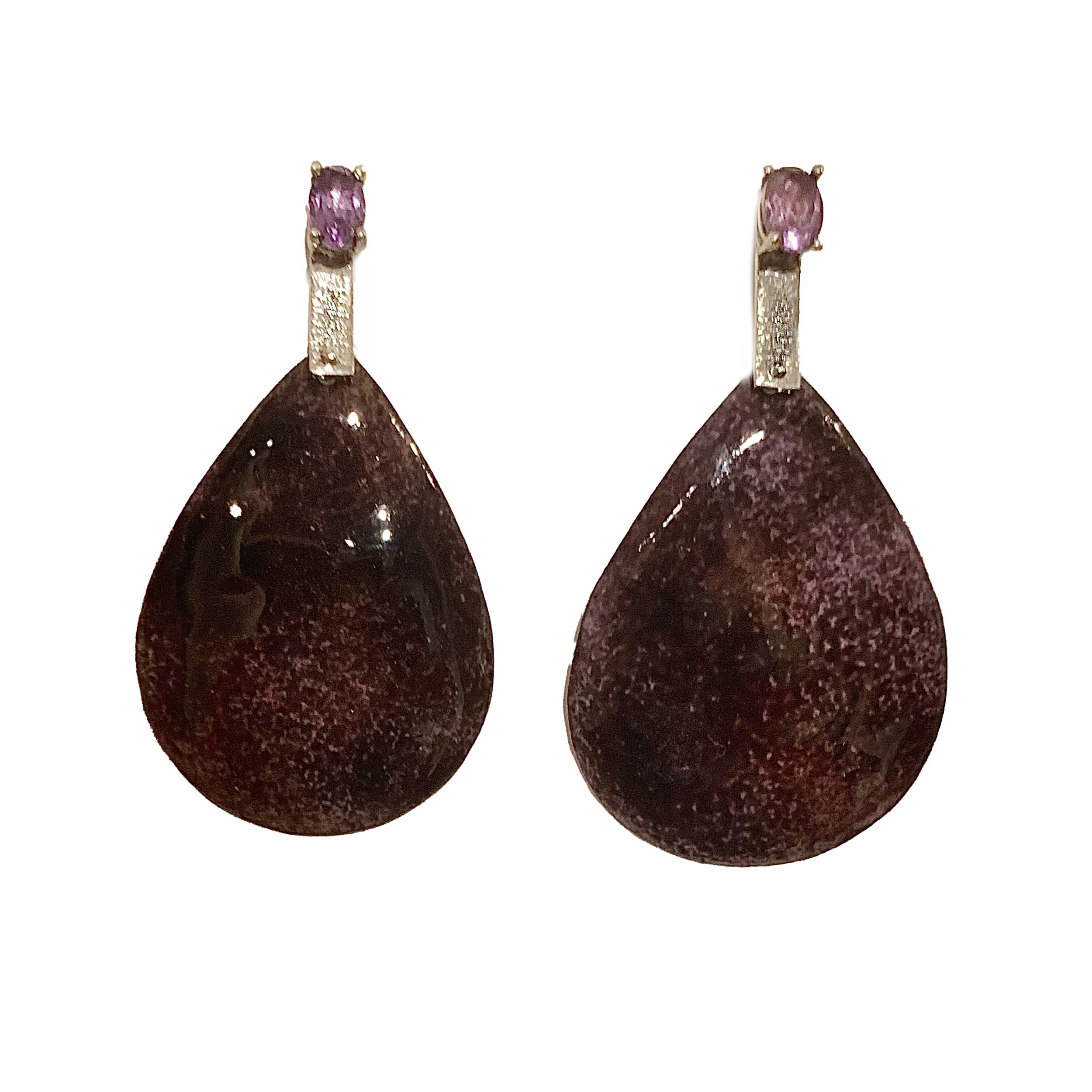 Handcrafted Sterling Silver Amethyst Stud Earrings with Enamel Drops