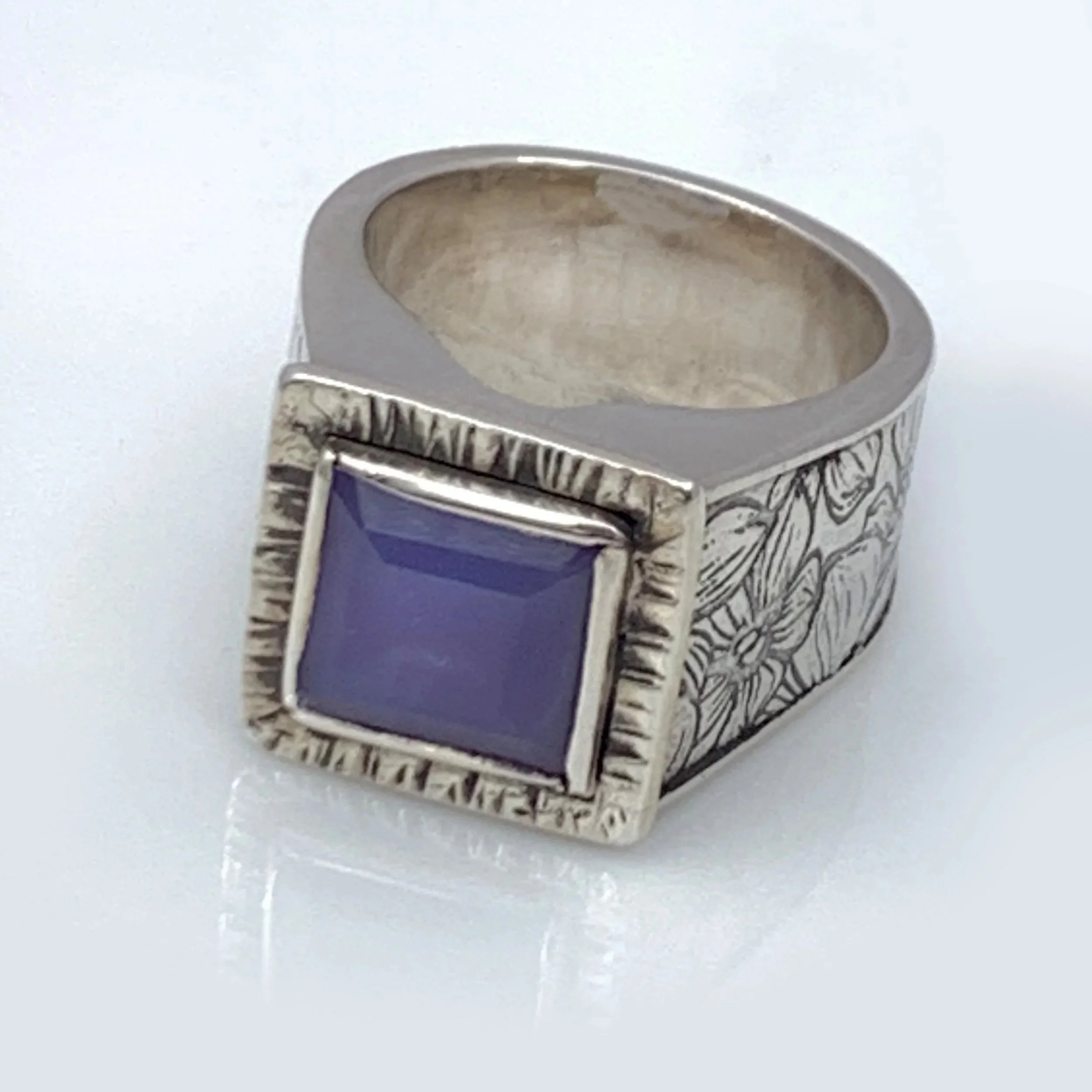 Handcrafted Sterling Silver Signet Ring with  Holly Blue Montana Agate