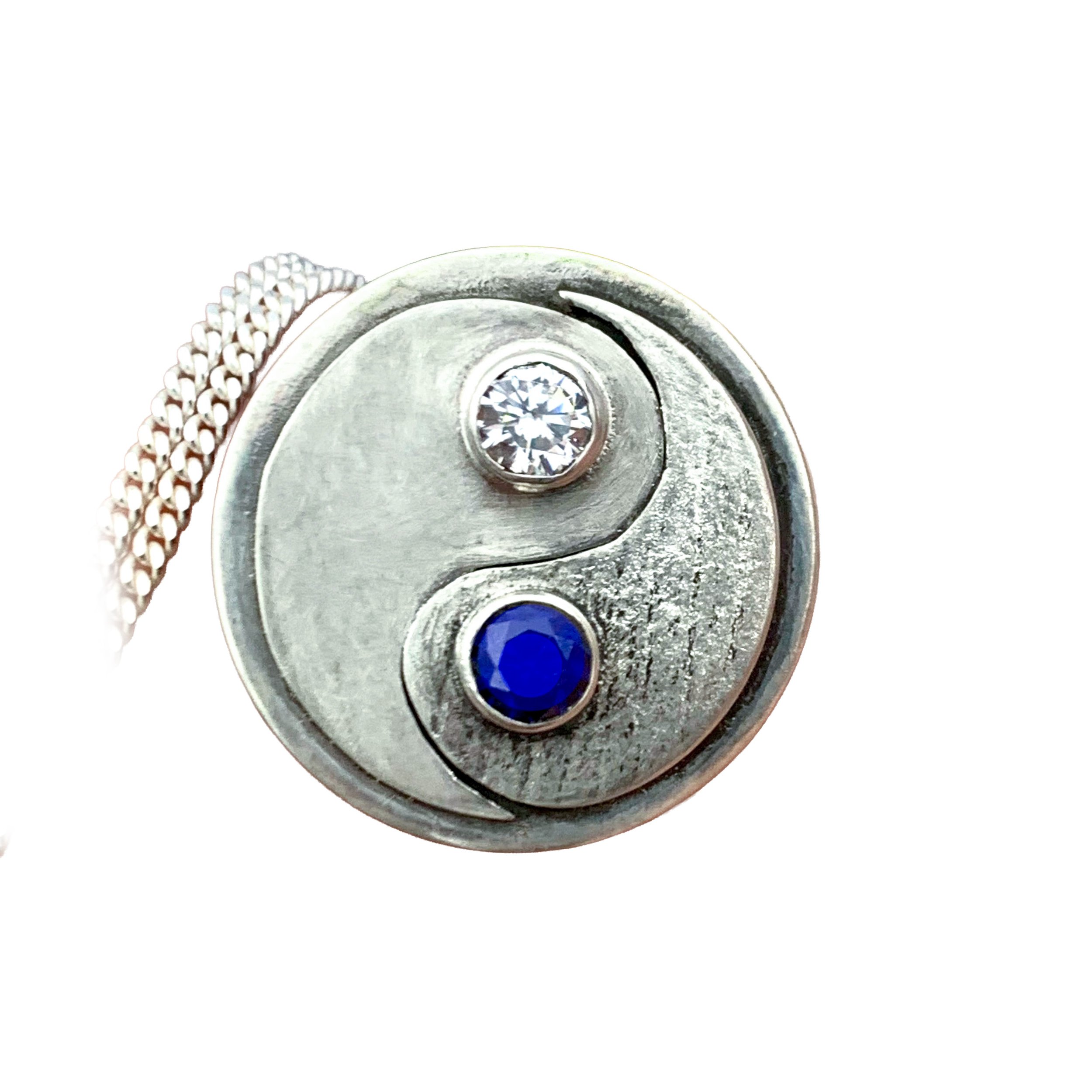 Yin and Yang Sterling Silver Necklace with CZ Gemstones