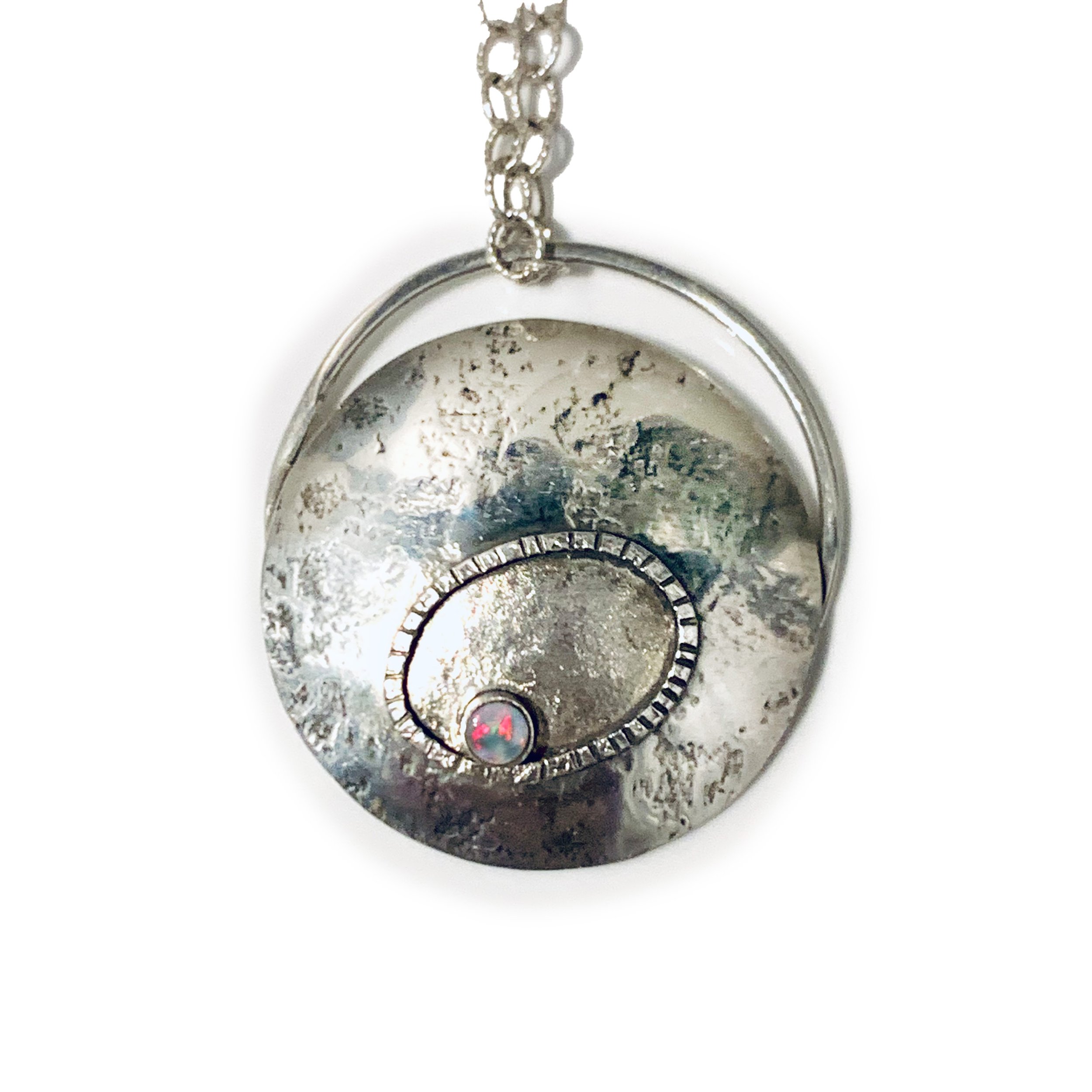 Round Handcrafted Sterling Silver and Ethiopian Opal Necklace