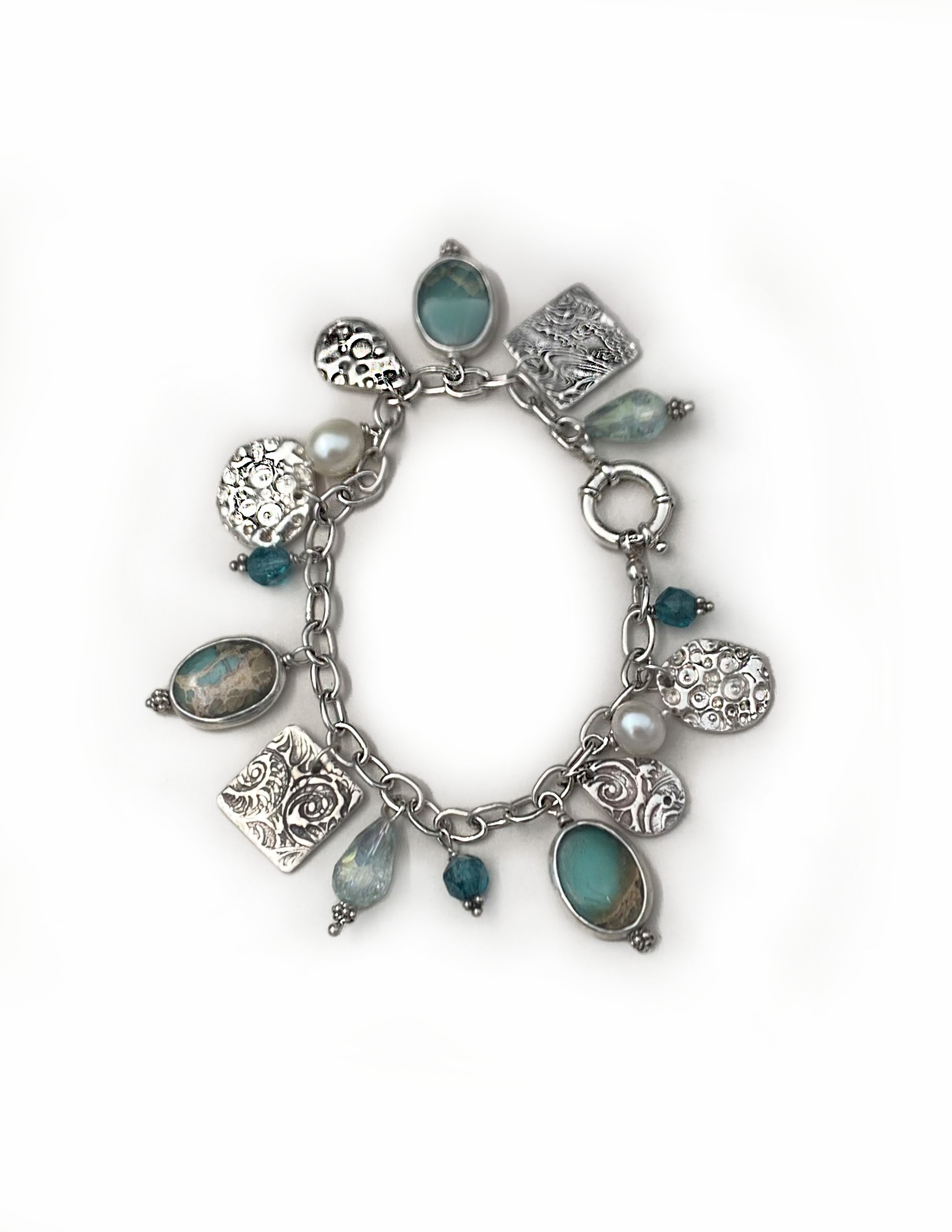 One-of-a-kind Sterling Silver and gemstone Charm Bracelet