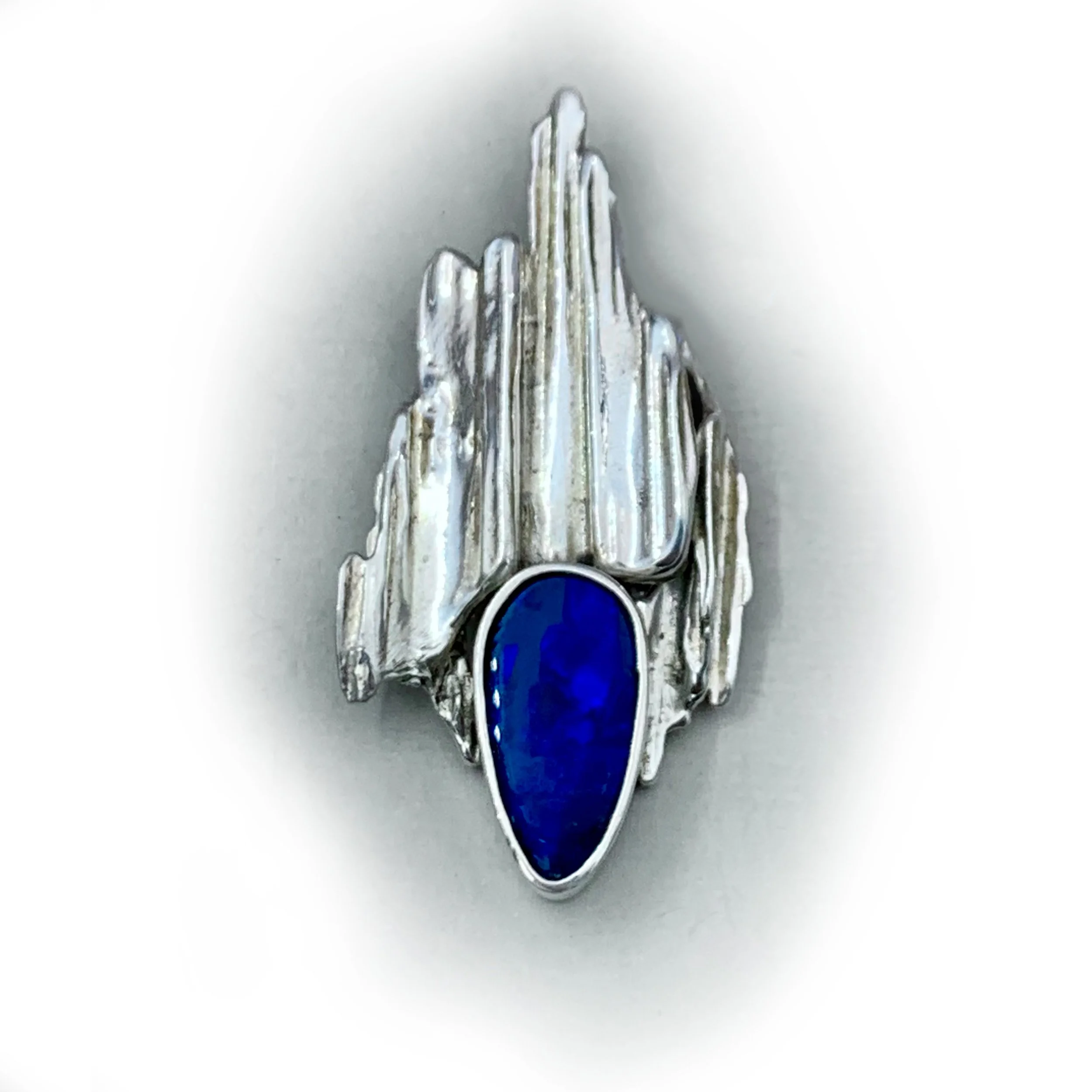 Sterling Silver Broom Cast Pendant with Dark Blue Australian Opal