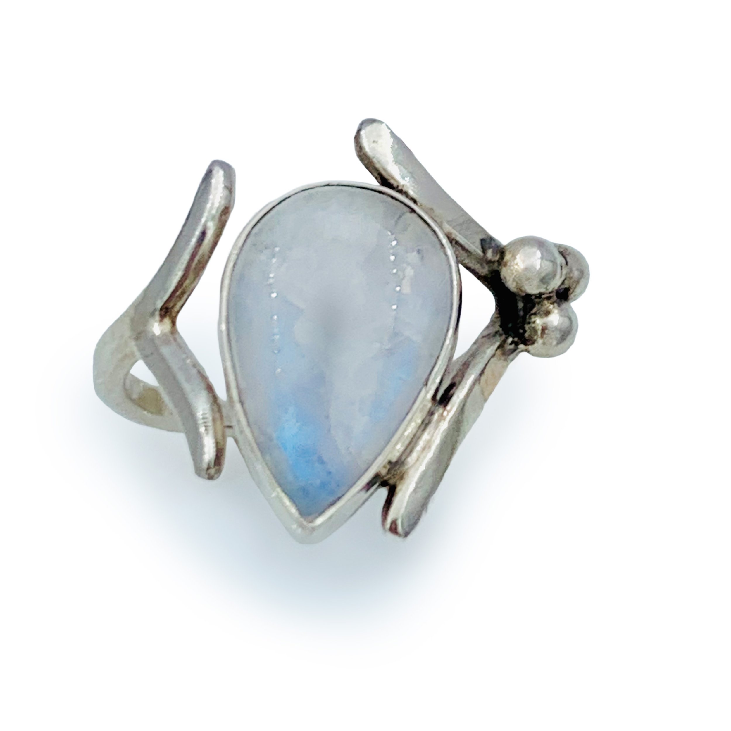 Handcrafted Sterling Silver Bezel set Rainbow Moonstone adjustable size Ring