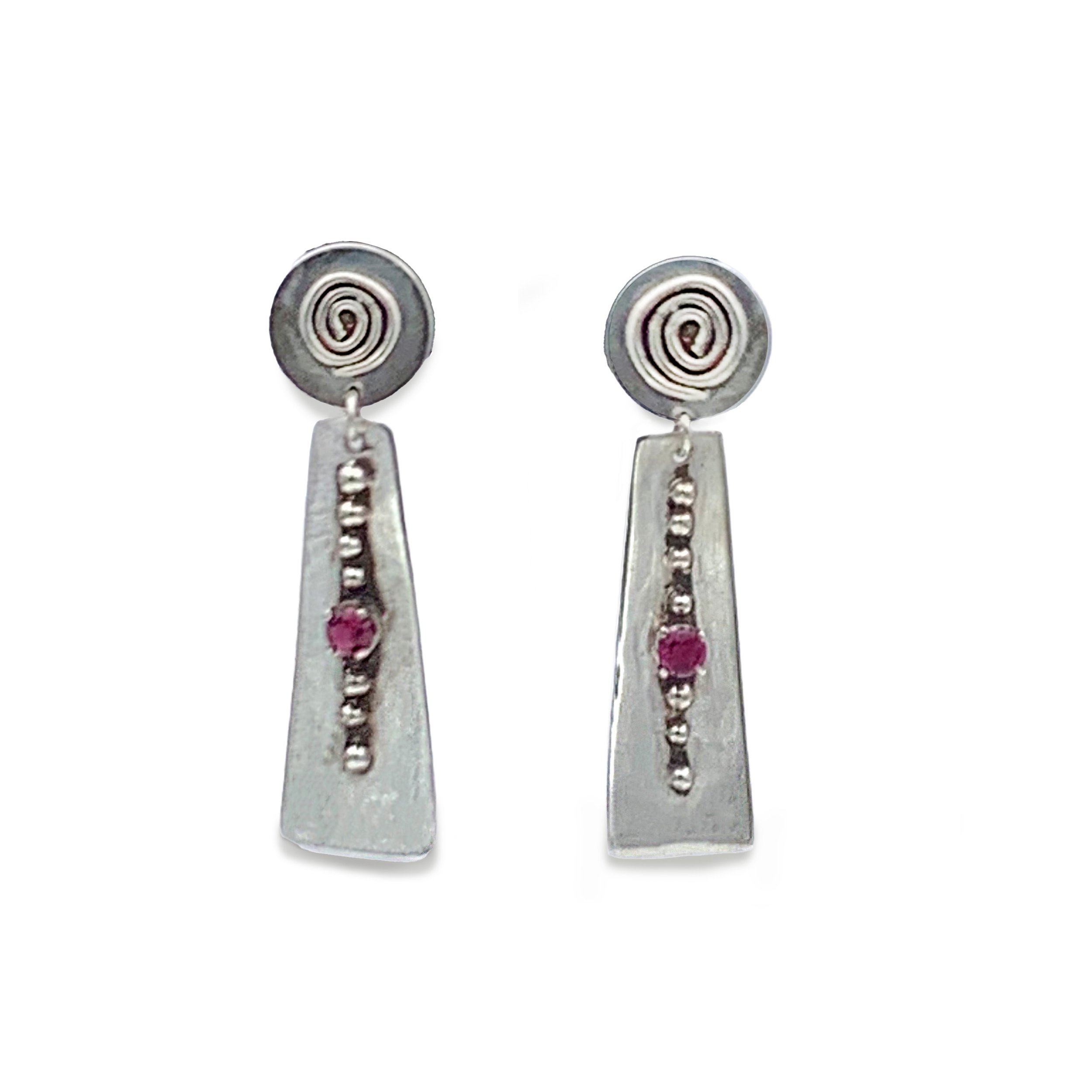Asymmetrical Sterling Silver Earrings with Pink Tourmaline