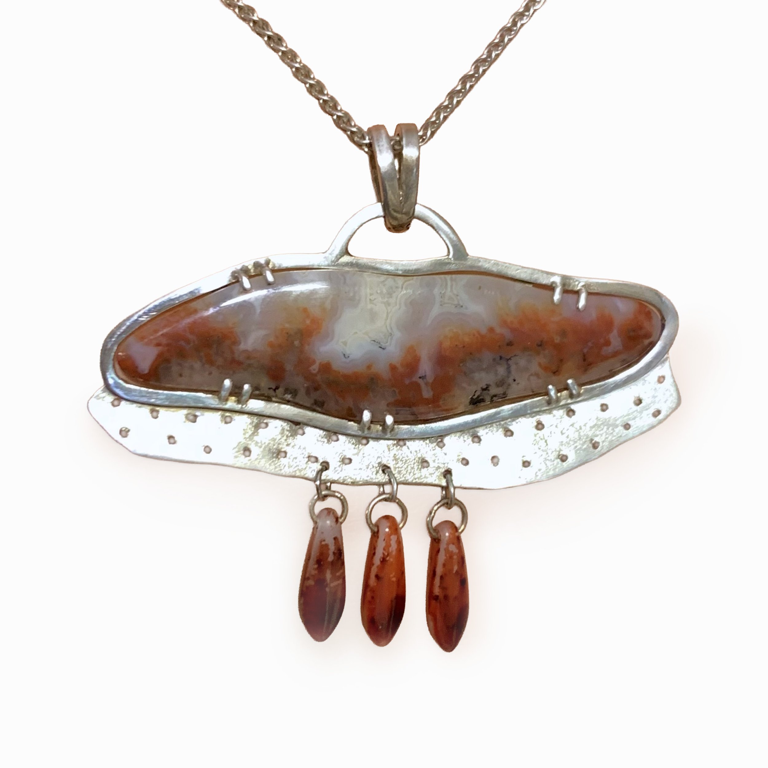 Modern Design Sterling Silver and Montana Agate Statement Necklace
