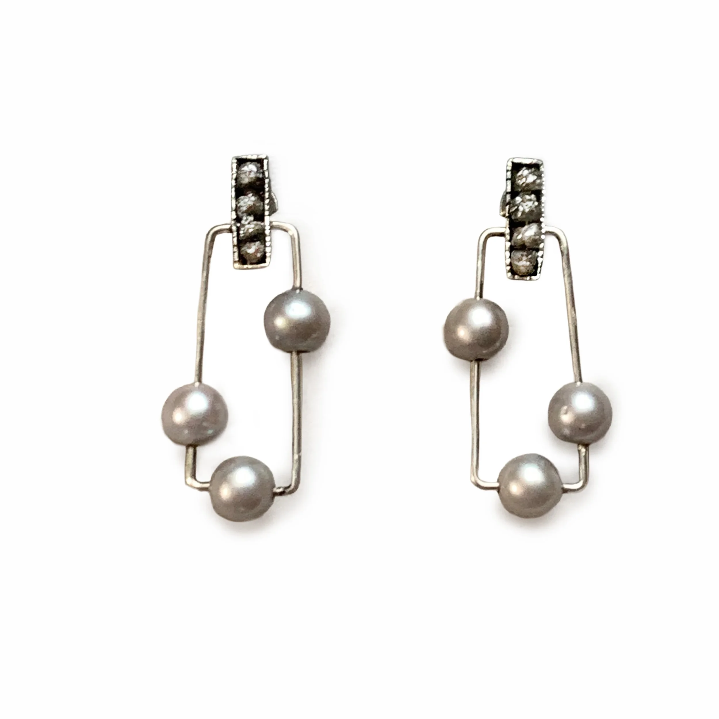 Sterling Silver Pearl & Rough Diamond Earrings