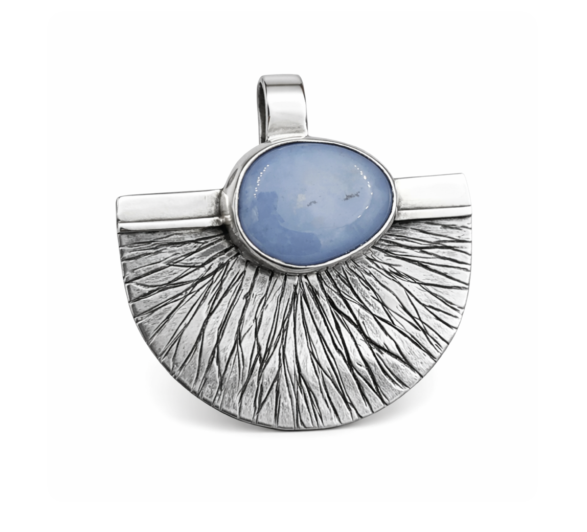 Handmade Luminous Blue Lace Agate Cabochon Pendant Necklace