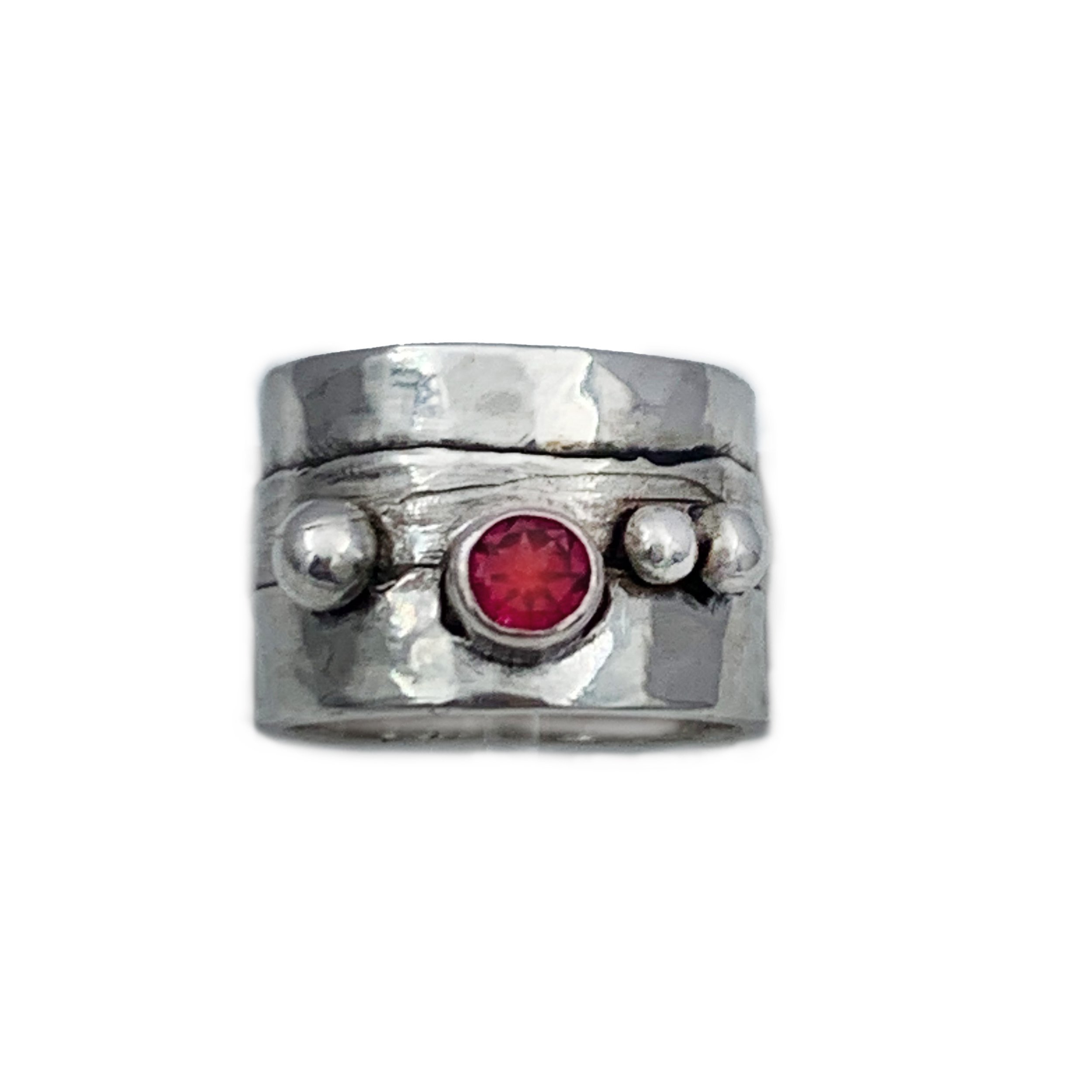 Hammered Sterling Silver Statement Ring with 5mm Garnet Gemstone