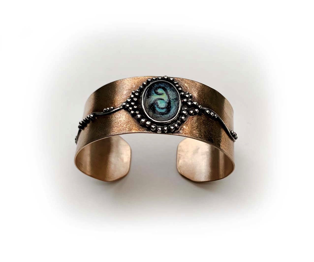Handcrafted Bronze Cuff with Silver and enamel elements