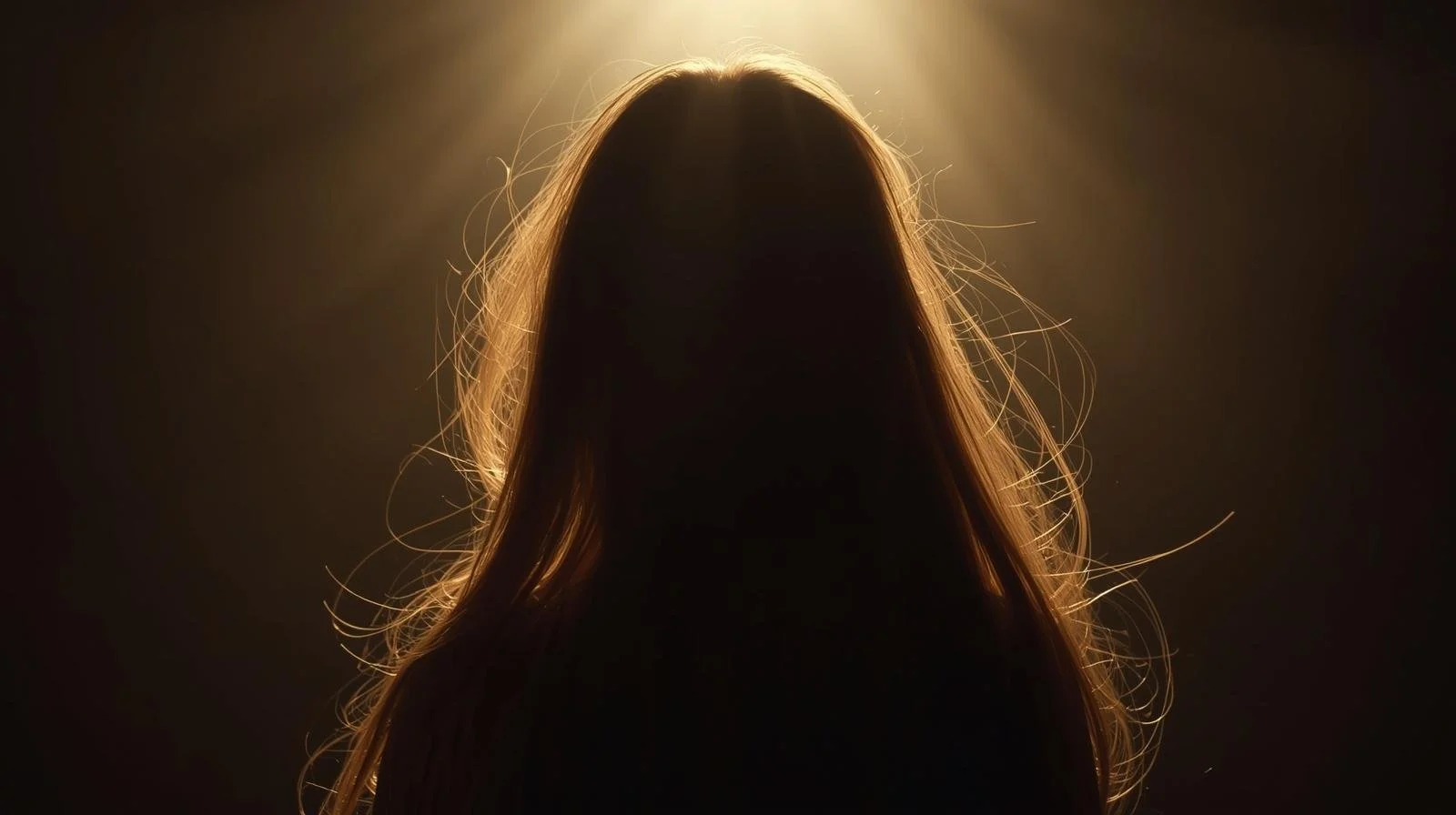 backlit hair silhouette, long flowing hair with soft movement, face hidden, smoky gradients, brutalist beauty editorial, muted gold highlights, ritual refinement aesthetic_ cinematic lighting, shallow depth of field, dark luxury editorial, 35mm film .jpeg