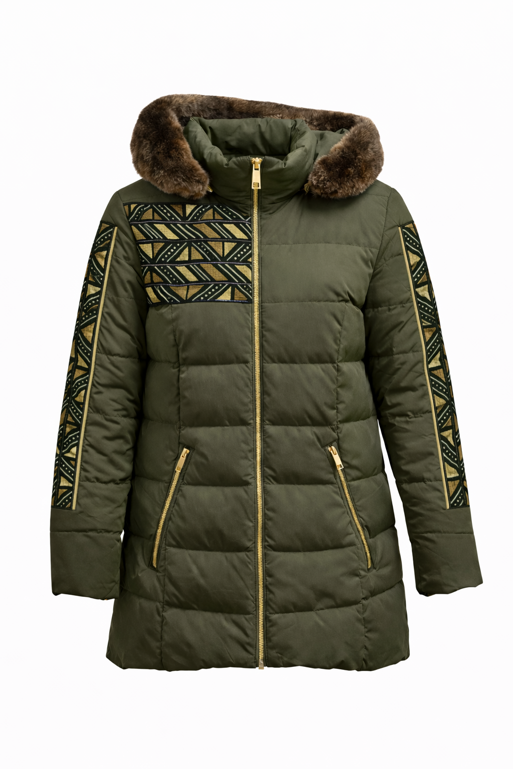Olive Green Mud Cloth Parka
