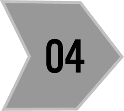 Gray directional sign with a black arrow and the number 04