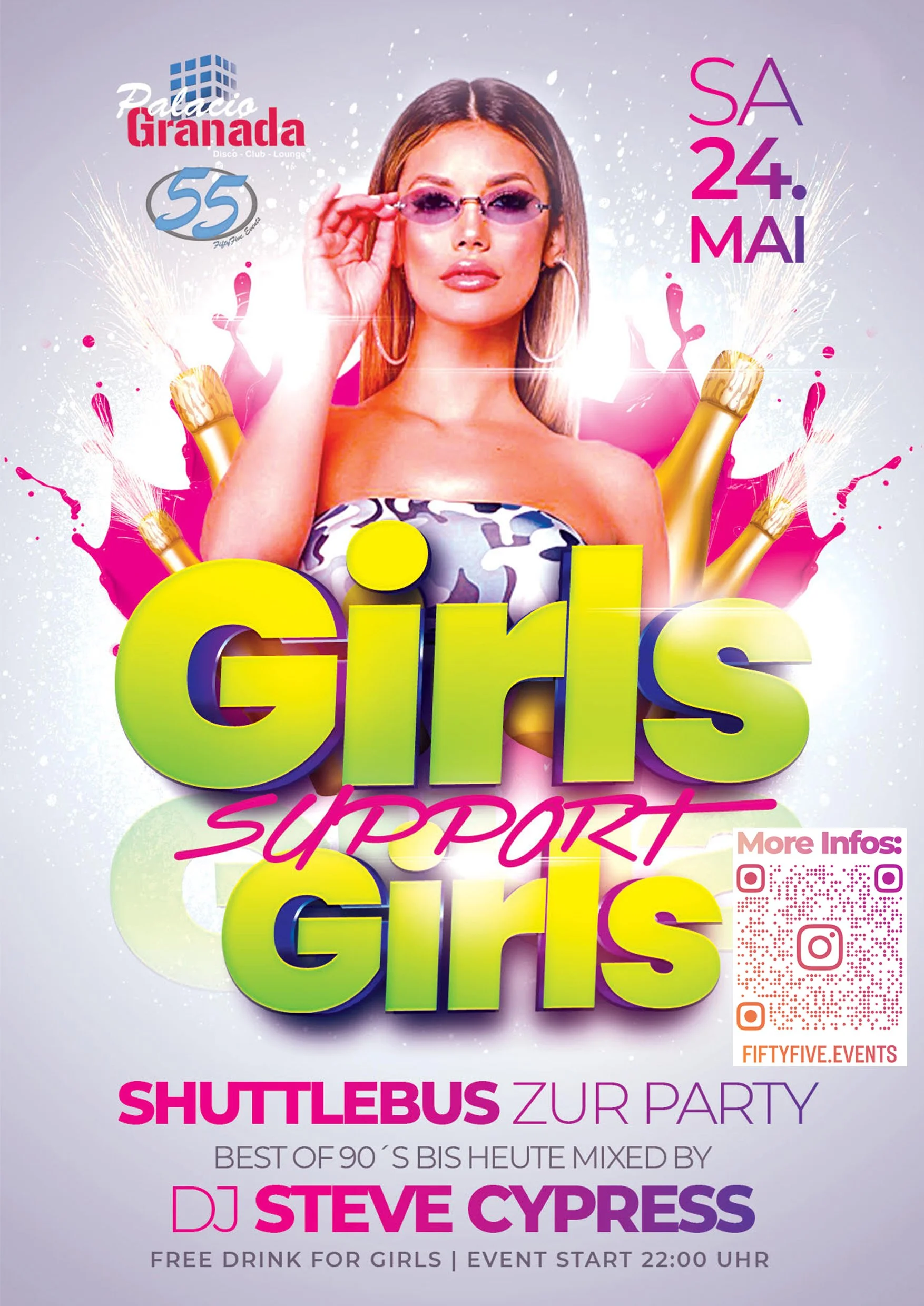 Flyer unserer 1. Party im Palacio Granada am 24.05.2025 "Girls Support Girls"