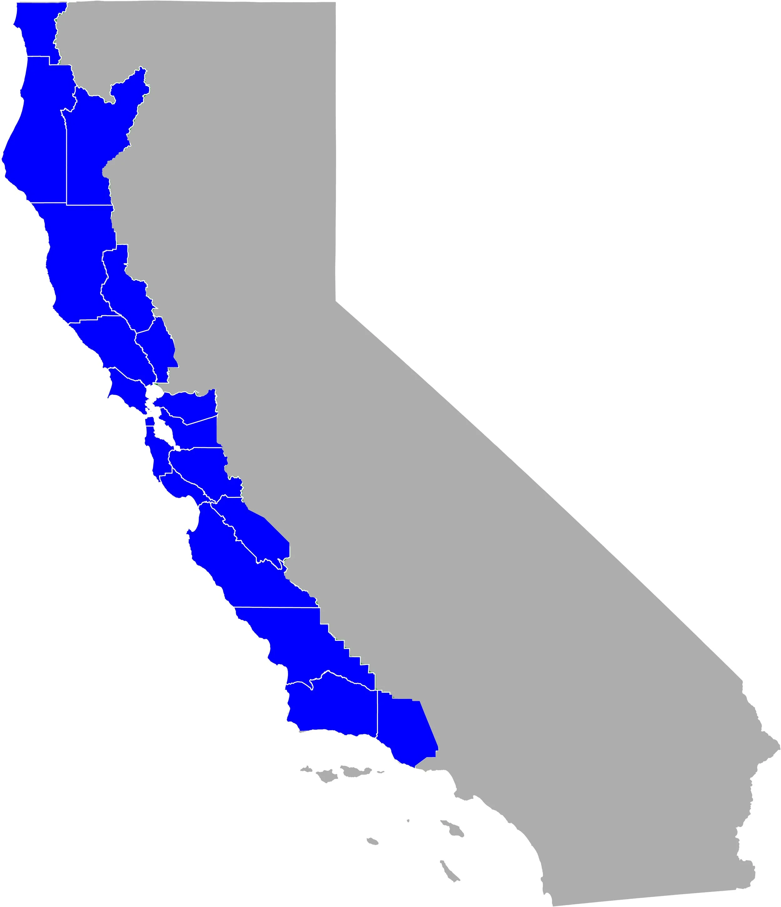 Map of California BOE D2 with counties highlighted in blue and the rest of the state in gray.