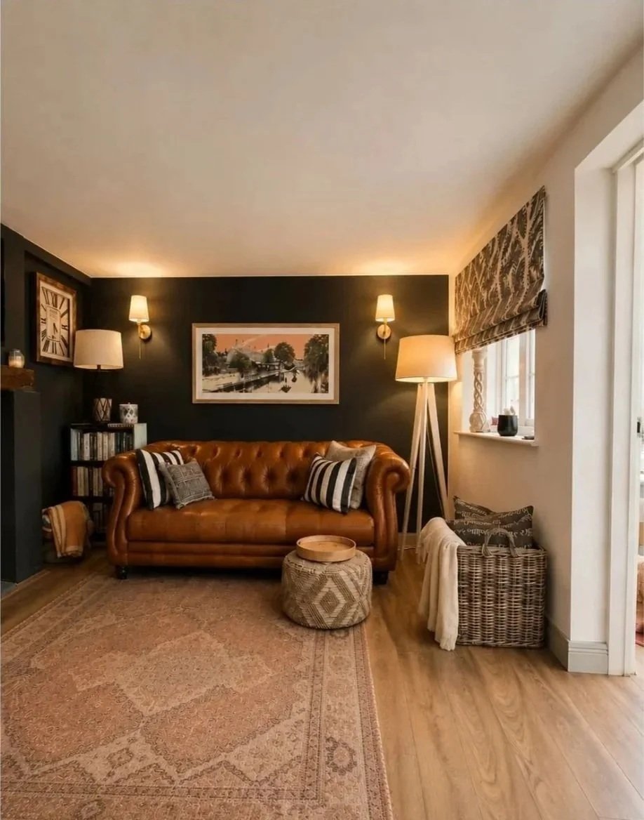 A charcoal and caramel snug designed for cosy evenings