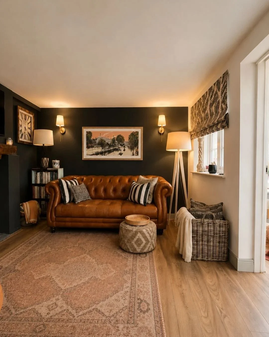 A charcoal and caramel snug designed for cosy evenings
