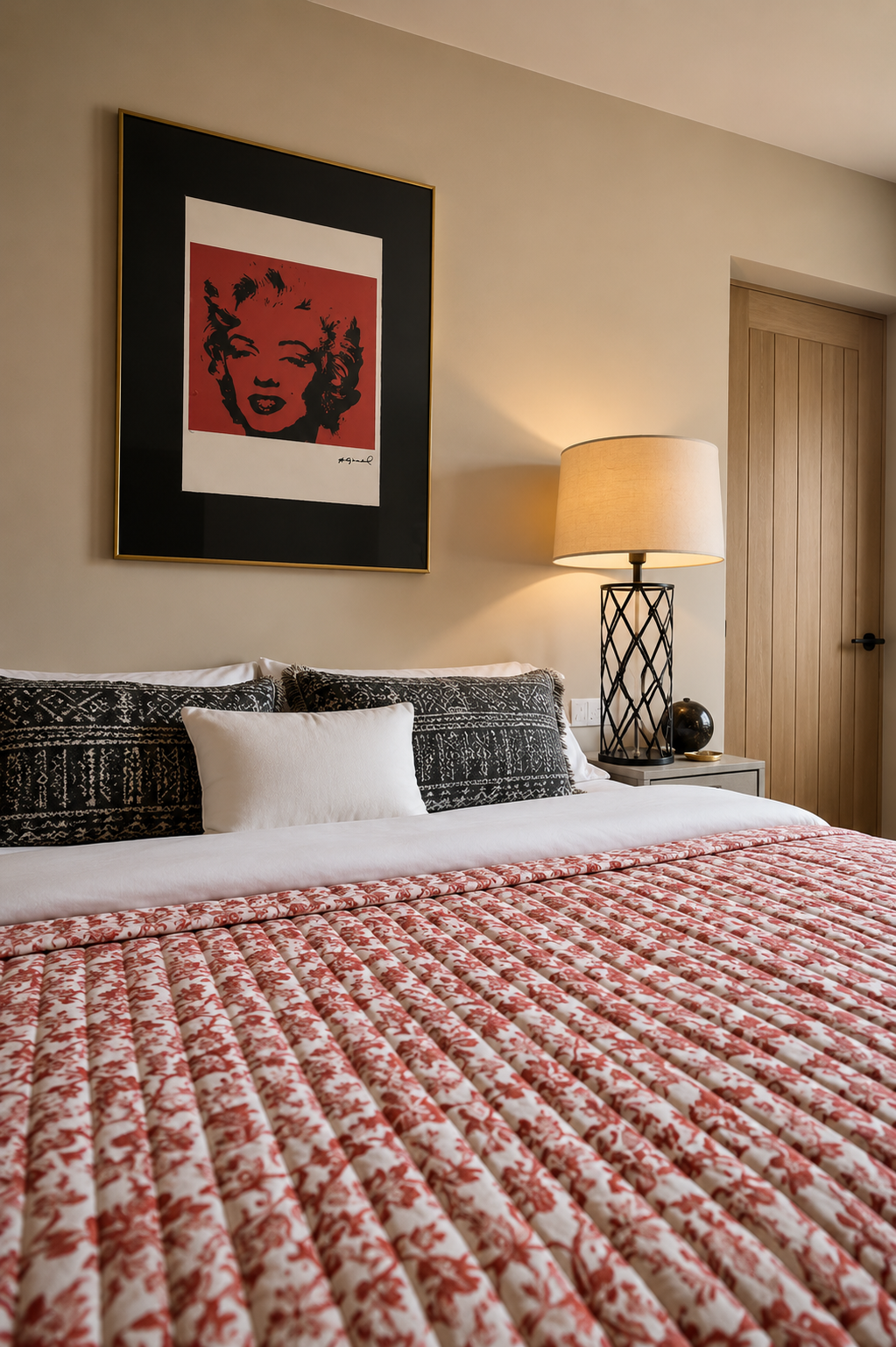 Guest bedrom - Warhol Marilyn with lamp on.png