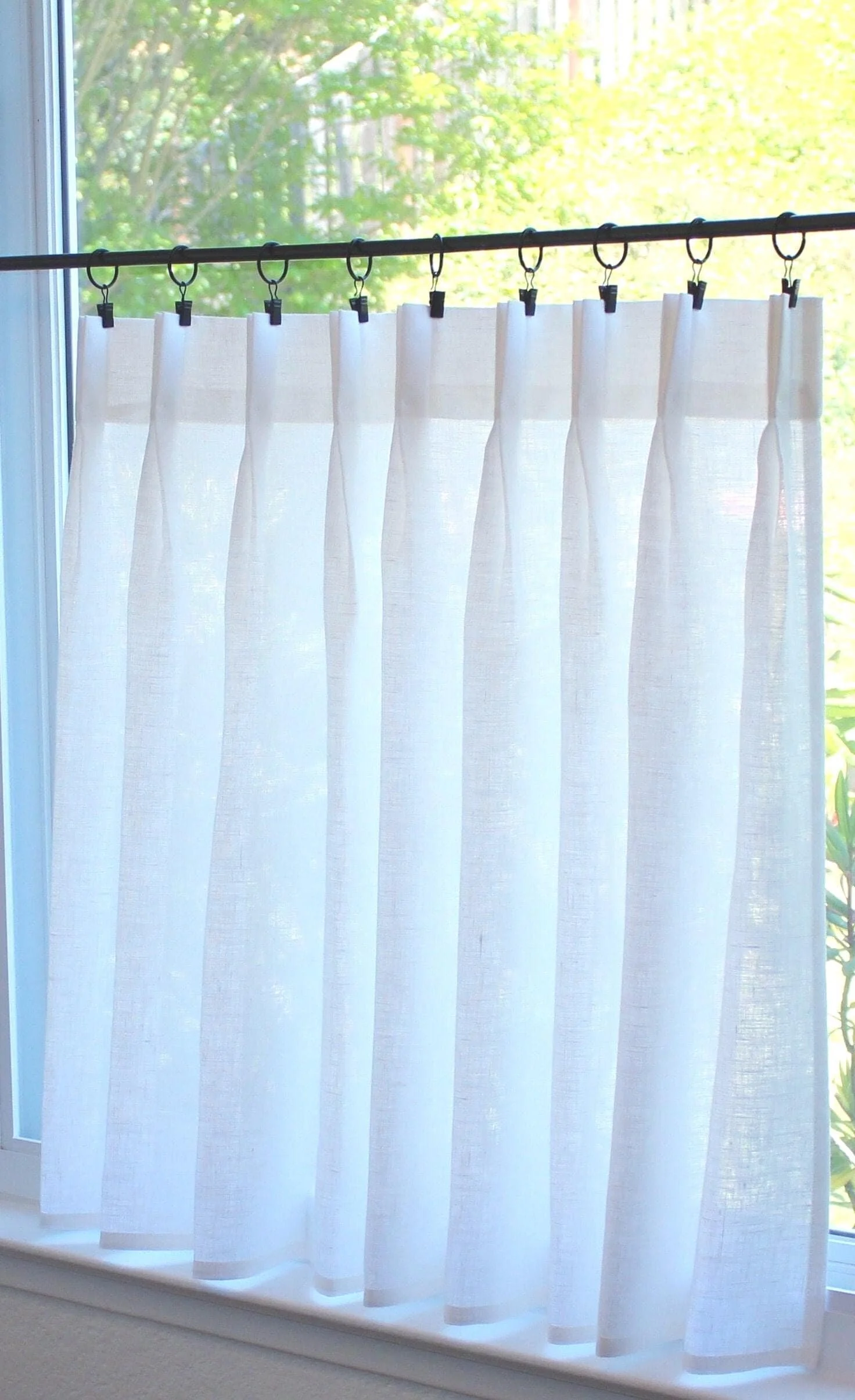 White Pinch Pleat 100% Linen Cafe Curtain - Handcrafted with Semi Sheer Linen