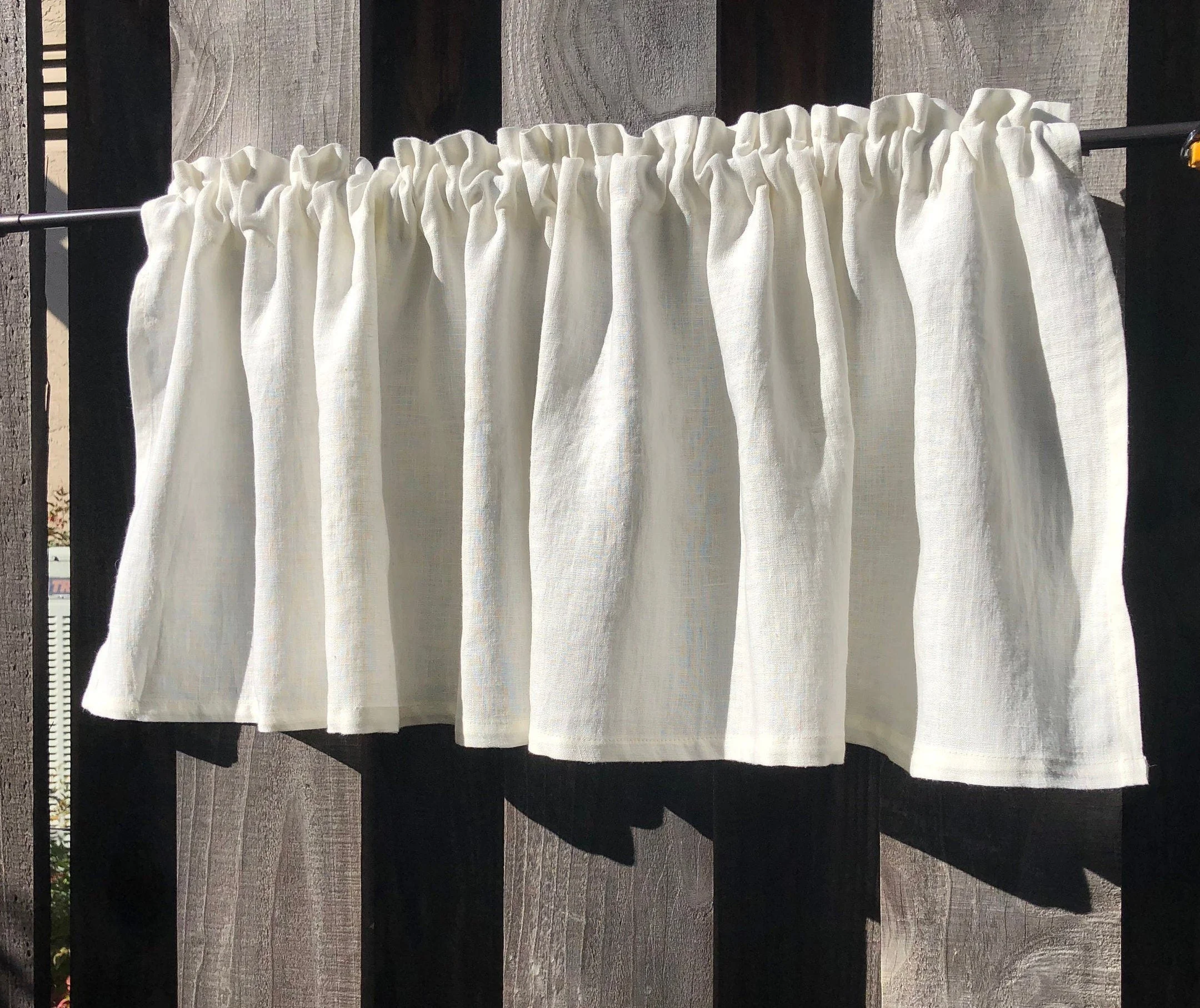 Soft Linen Farmhouse Valance: White or Cream Country Kitchen Curtain