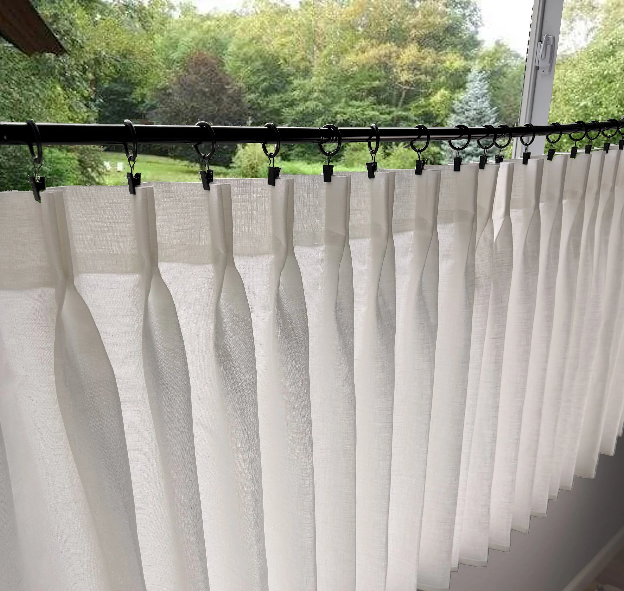 Double Pleated, Semi Sheer Off White Linen Curtain