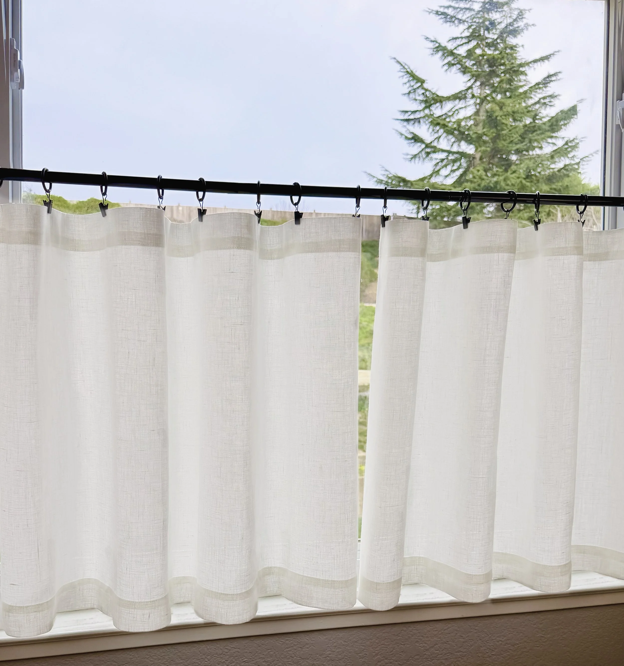 In Stock - Linen Cafe Curtain: Semi-Sheer Off White Farmhouse Style