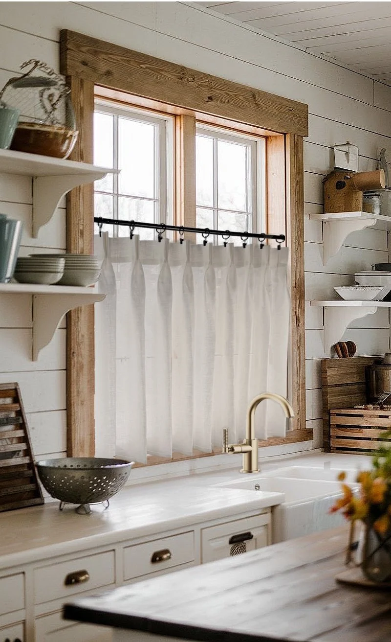 Linen Pinch Pleated Café Curtains - Made in a 100% Semi Sheer Off White Linen