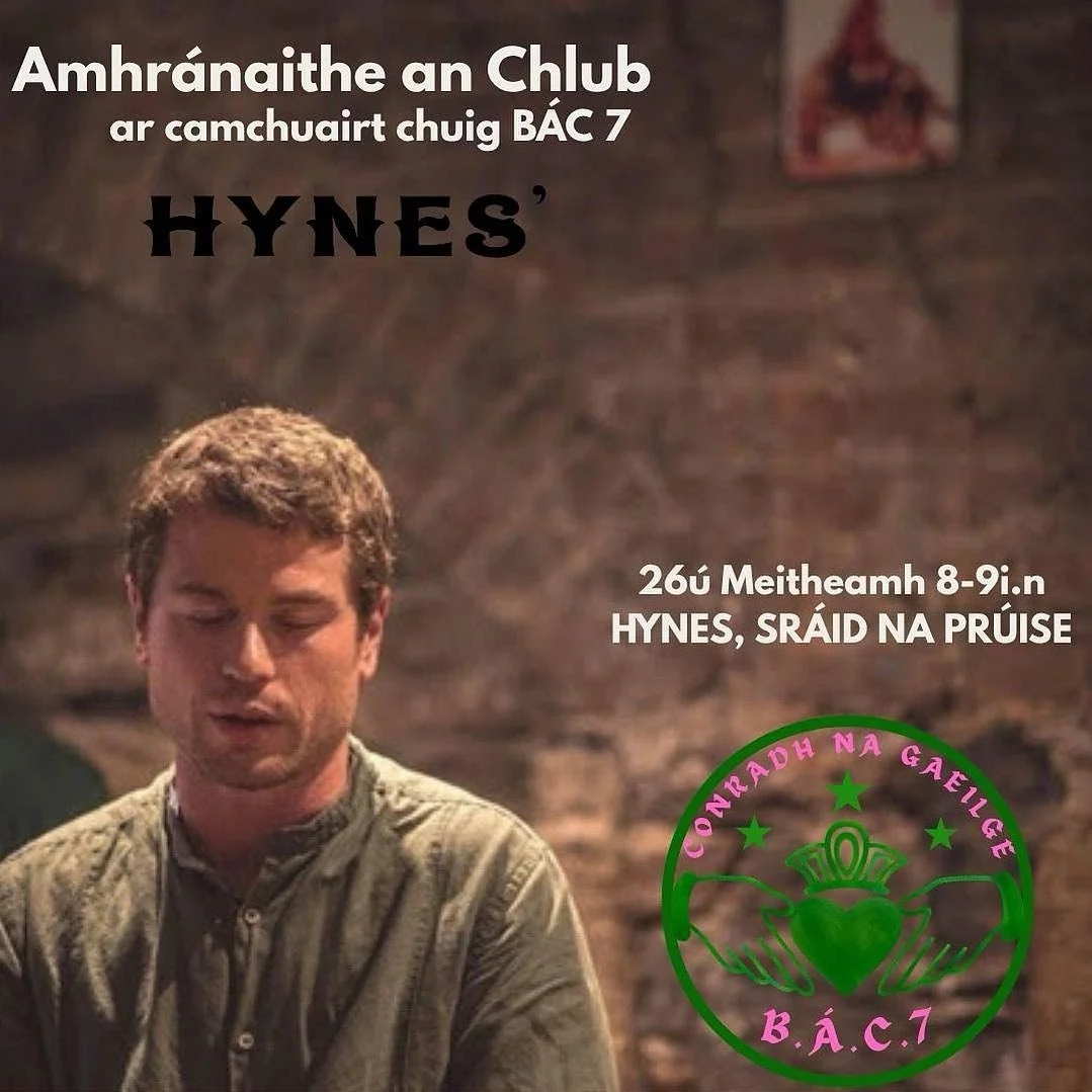 Amhr&aacute;naithe an Chlub ar camchuairt chuig B&Aacute;C 7!

Beidh Amhr&aacute;naithe an Chlub agus Craobh Chonradh na Gaeilge B&Aacute;C 7 ag teacht le ch&eacute;ile le haghaidh o&iacute;che iontach amhr&aacute;na&iacute;ochta in Hynes, D&eacute;a
