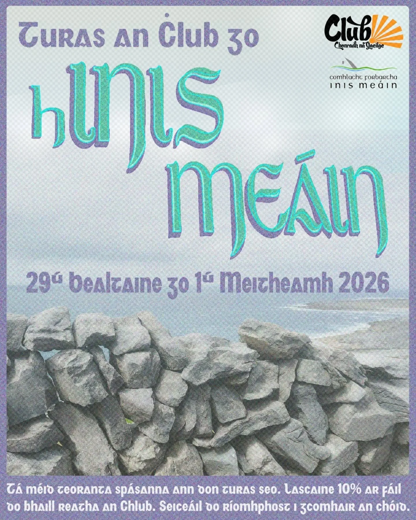 T&aacute; an Club ag dul go hInis Me&aacute;in 🌊🛳️

T&aacute; muid ag eagr&uacute; turais go hInis Me&aacute;in ar an 29&uacute; Bealtaine go 1&uacute; Meitheamh 2026.

T&aacute; go leor imeachta&iacute; plean&aacute;ilte againn i gcomhph&aacute;ir