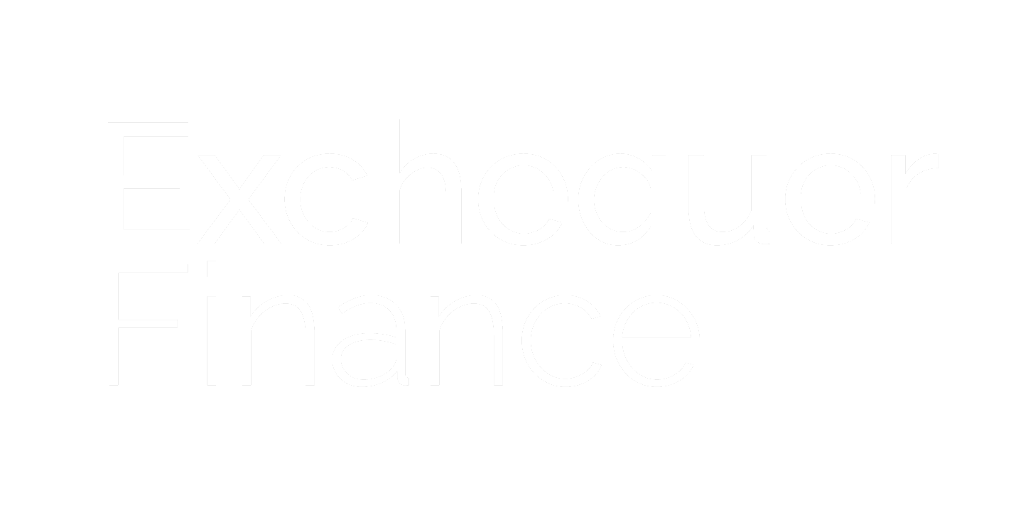 Text reading 'Exchequer Finance' on a black background