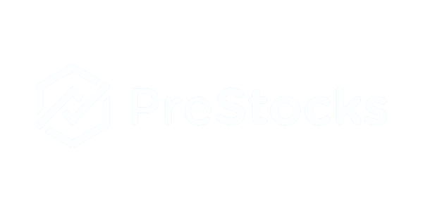 PreStocks logo with a stylized hexagon icon and the words "PreStocks" on a black background.