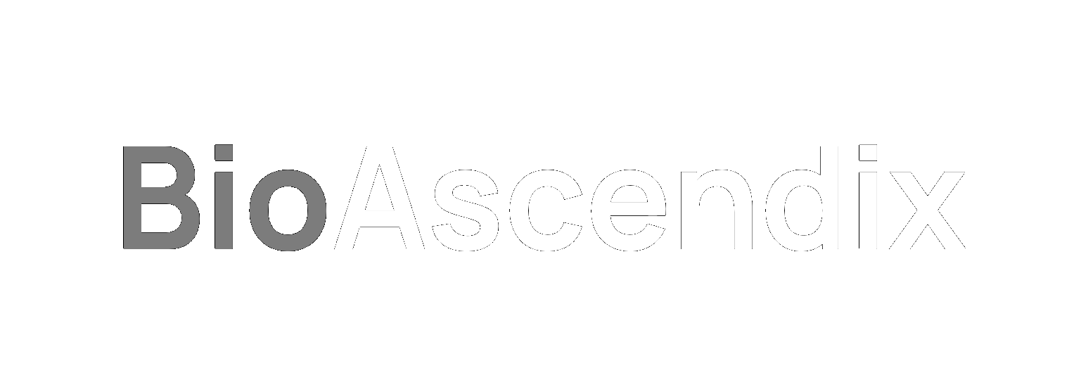 Logo with the text 'BioAscendix' in black, gray, and white colors.