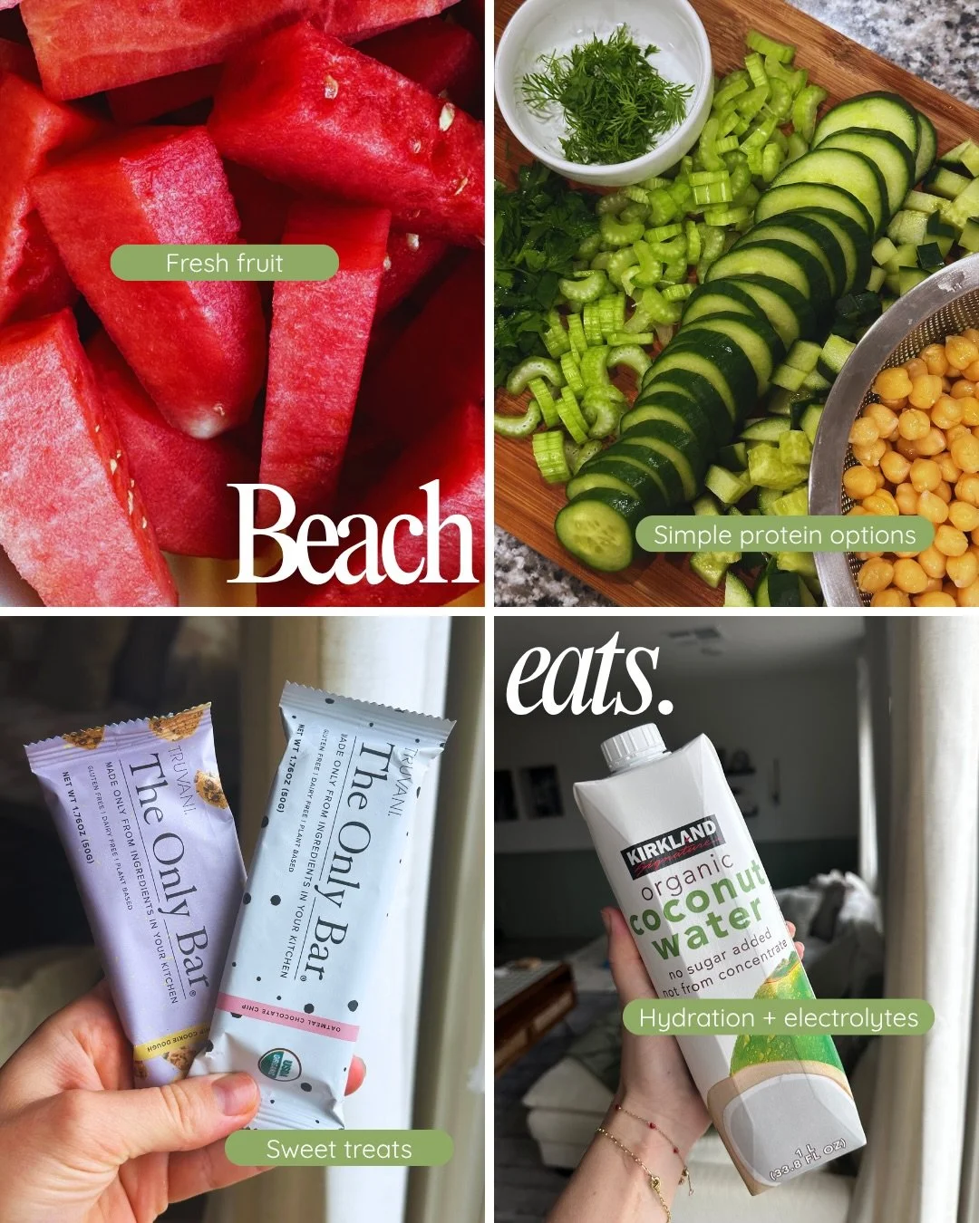 With summer almost here, we&rsquo;re already thinking about easy snacks and meals to pack for long beach days. When we&rsquo;re packing for a day at the beach, we try to keep it simple and include several key things:
&bull; Protein
&bull; Carbs
&bull