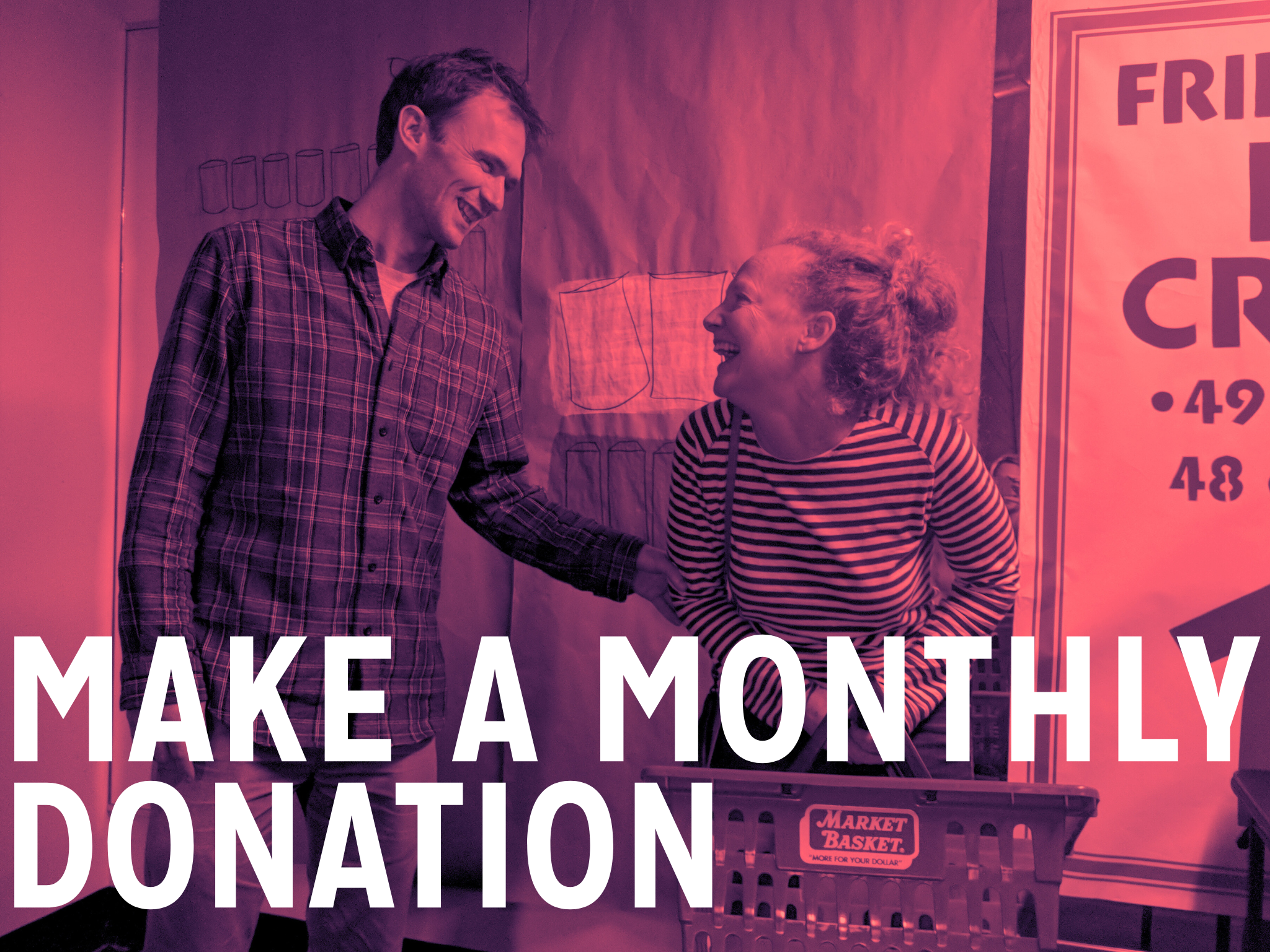 A man and woman smiling and laughing from a scene in a play called The Realistic Joneses.
