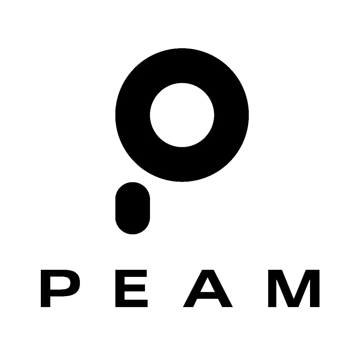 Black and white PEAM logo with stylized exclamation mark and the word PEAM below.