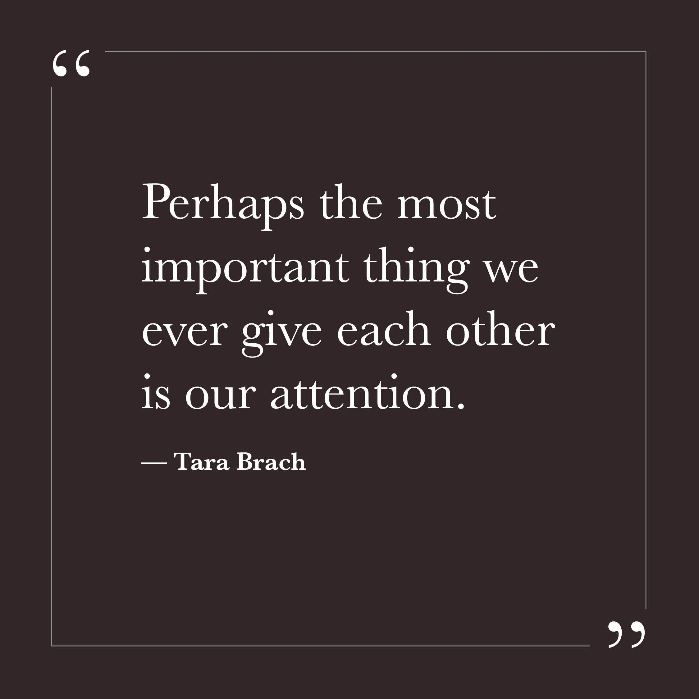       
  
    “Perhaps the most important thing we ever give each other is our attention.”   — Tara Brach    Some of our suffering may arise from feeling unseen — by others, by life, even by ourselves. At times, we may move quickly or stay distracted
