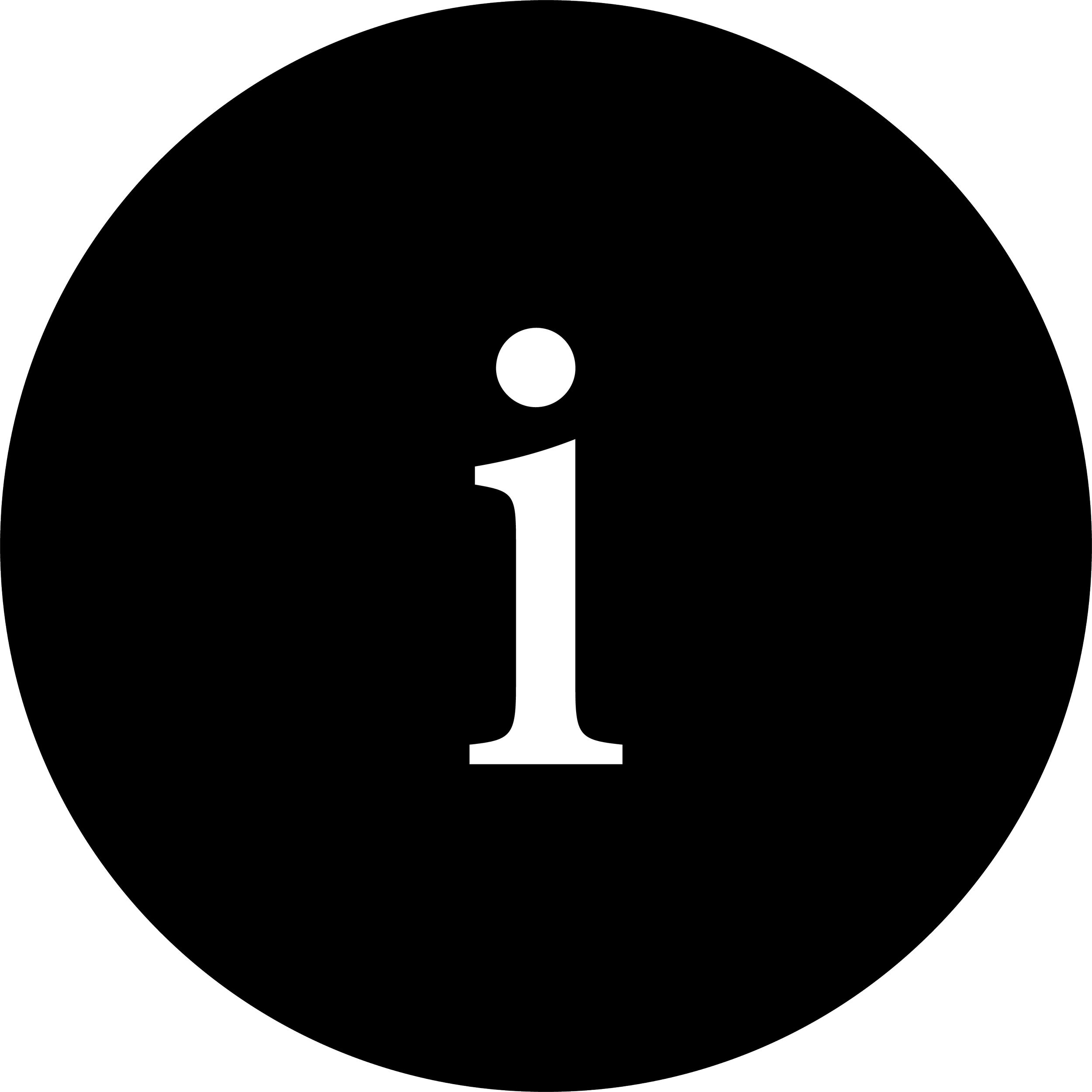 White lowercase 'i' on a black circular background, symbolizing the individual ego or sense of self.