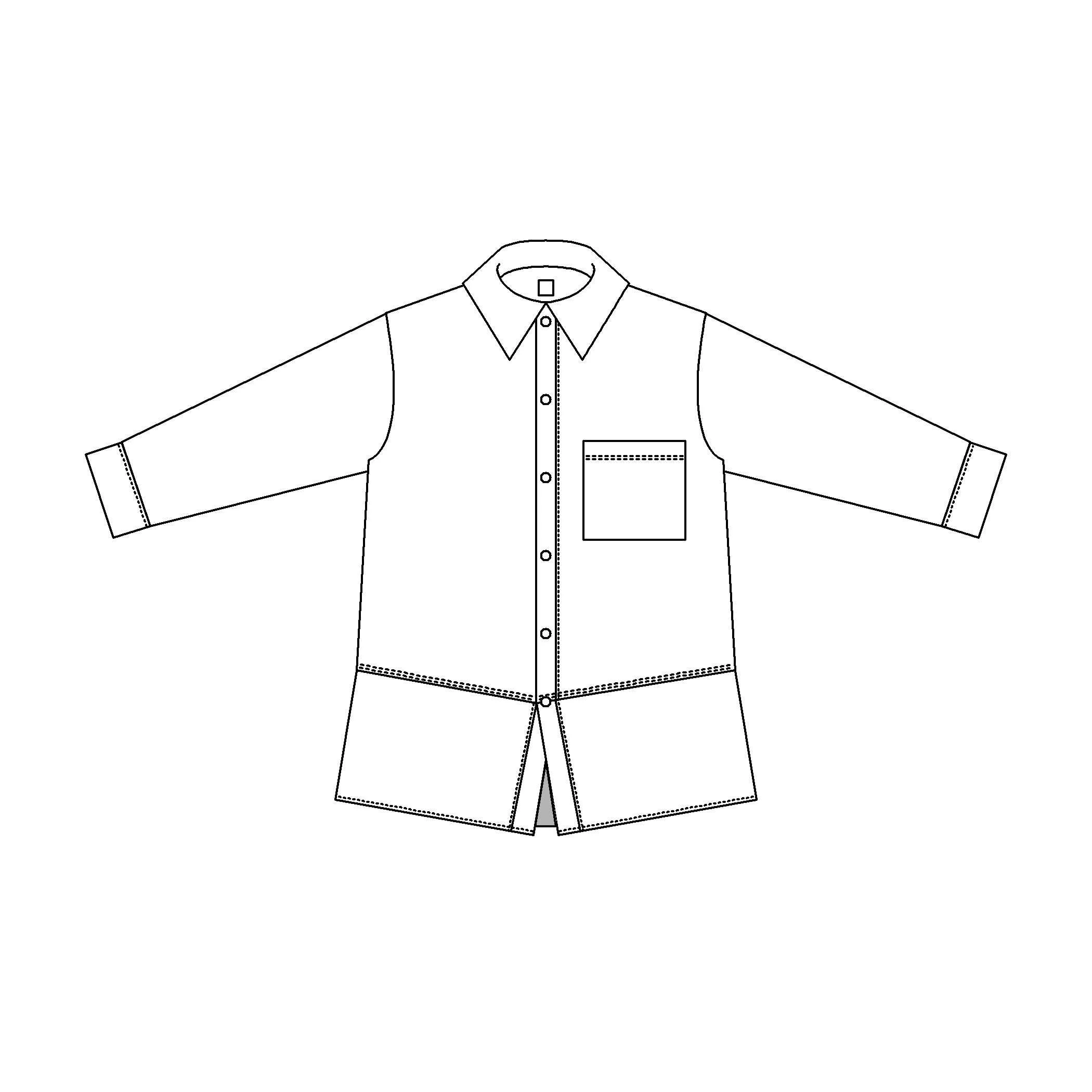 Technische Zeichnung | Frontansicht der Hemdbluse der Kollektion "Disrupted Elegance"