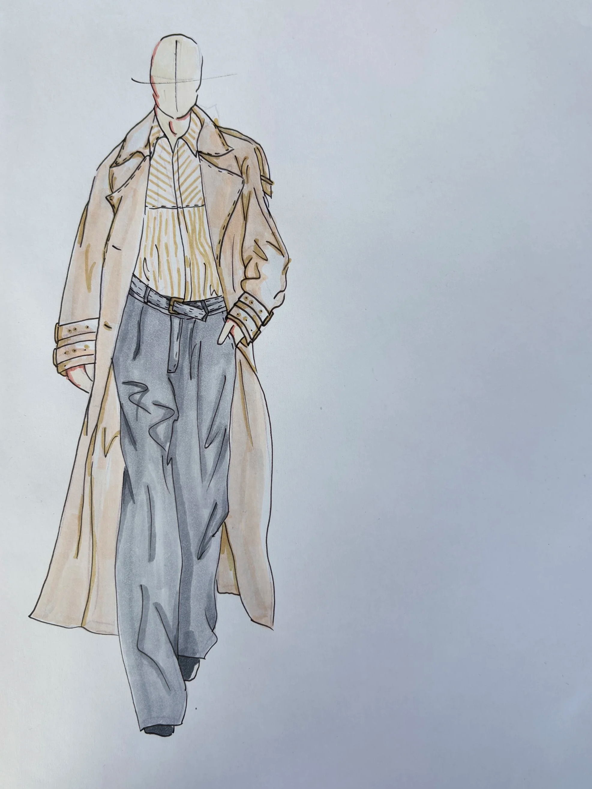 Analoge Modezeichnung | Look 3 der Kollektion "Disrupted Elegance"