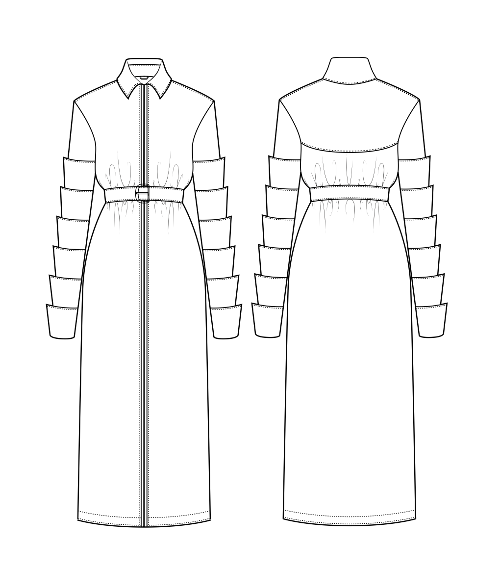 Technische Zeichnung | Front- und Rückansicht des Projektes "Forged in Leather"