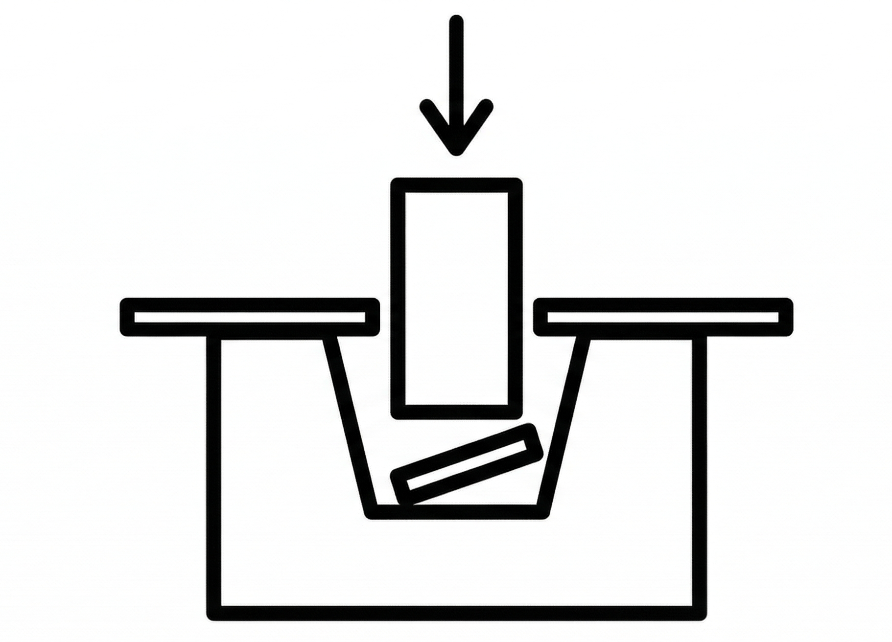 Indicazione di inserire una tazza di vetro in una lavastoviglie, con freccia sopra verso il centro.