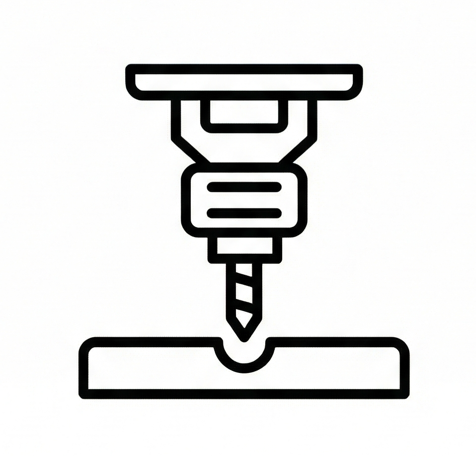 Icona stilizzata di un trapano che avvita un bullone su una superficie
