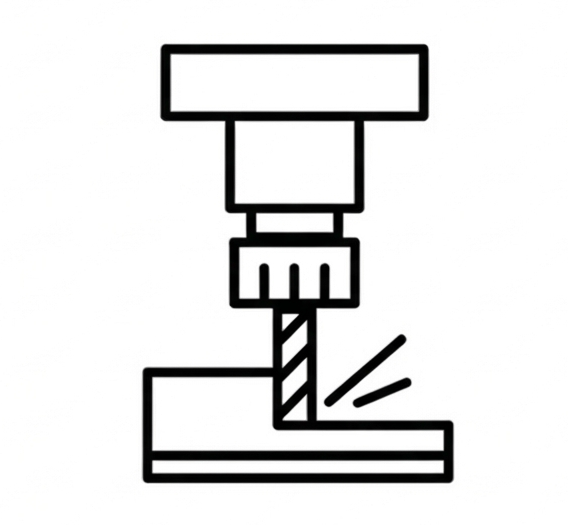 Disegno semplice di una fresa che lavora su un pezzo di materiale