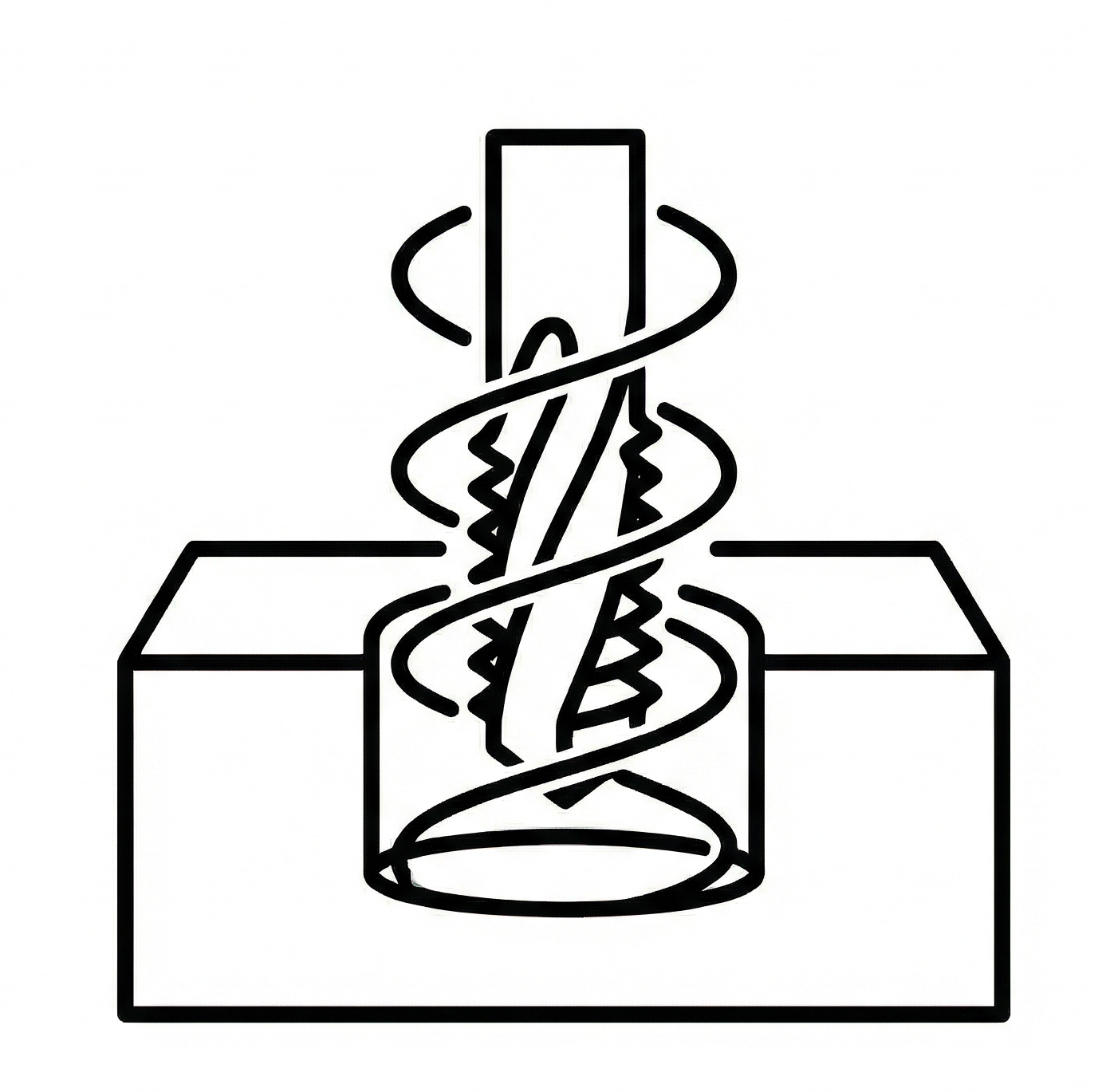 Simbolo stilizzato del DNA con scheletro di una doppia elica avvolta attorno a un cilindro, posto sopra una superficie rettangolare.