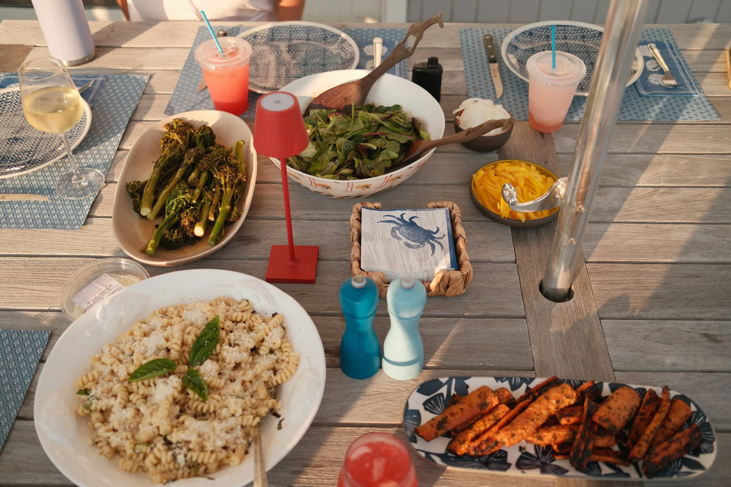 dinner with friends in fire island 