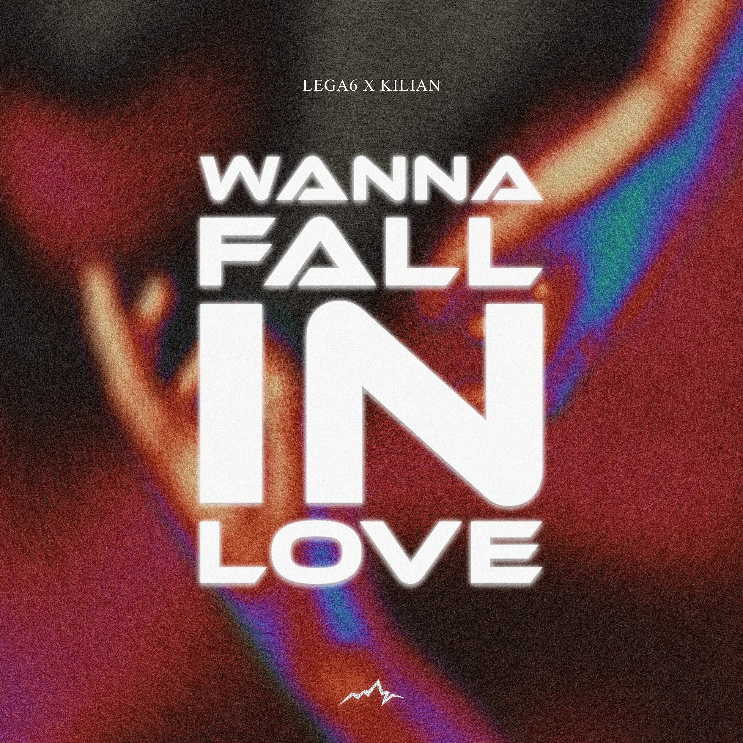Texte en blanc indiquant 'Wanna Fall in Love' avec un fond coloré et flou, mélangé avec des teintes rouges, bleues, et noires.