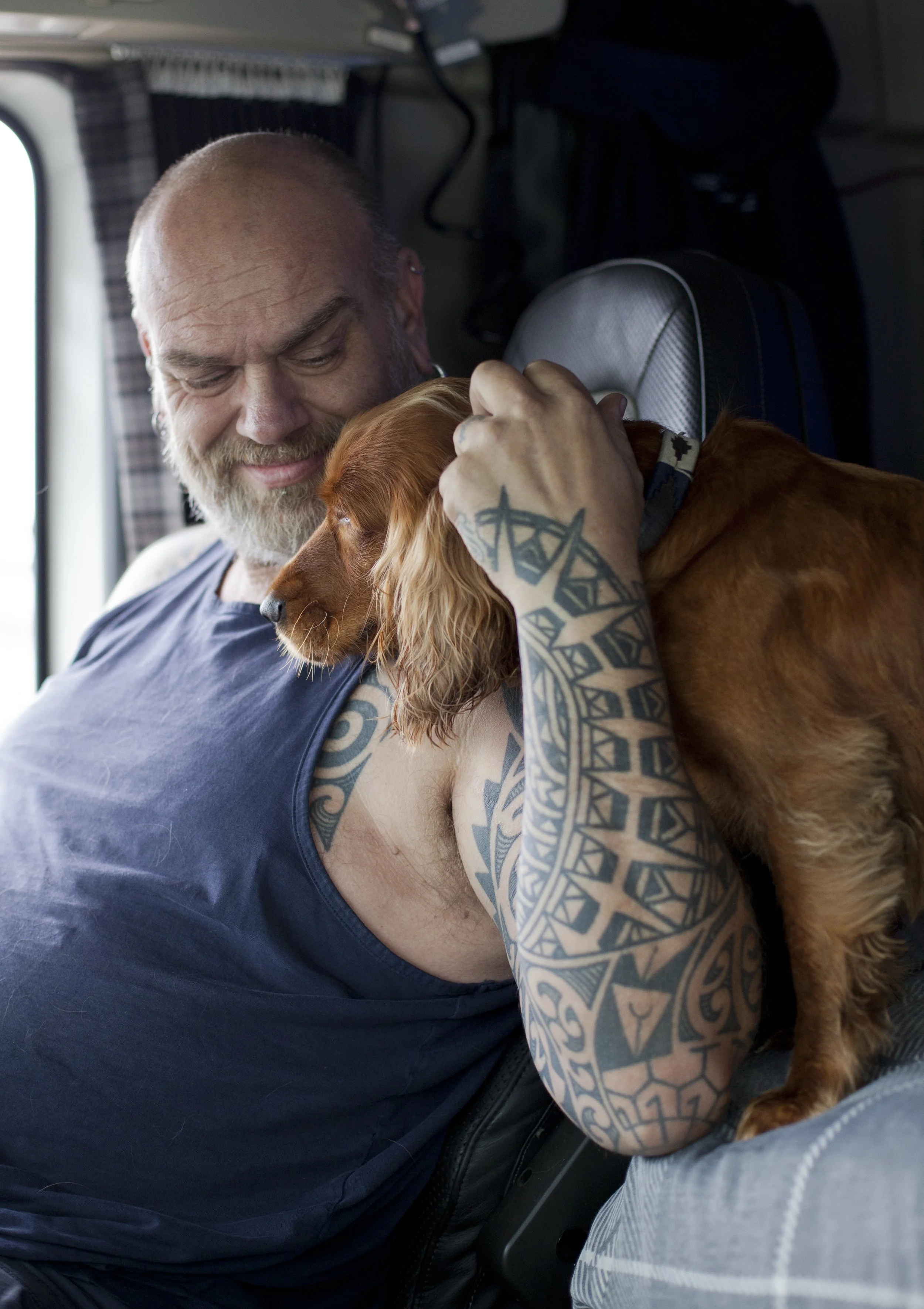 Truck driver with dog